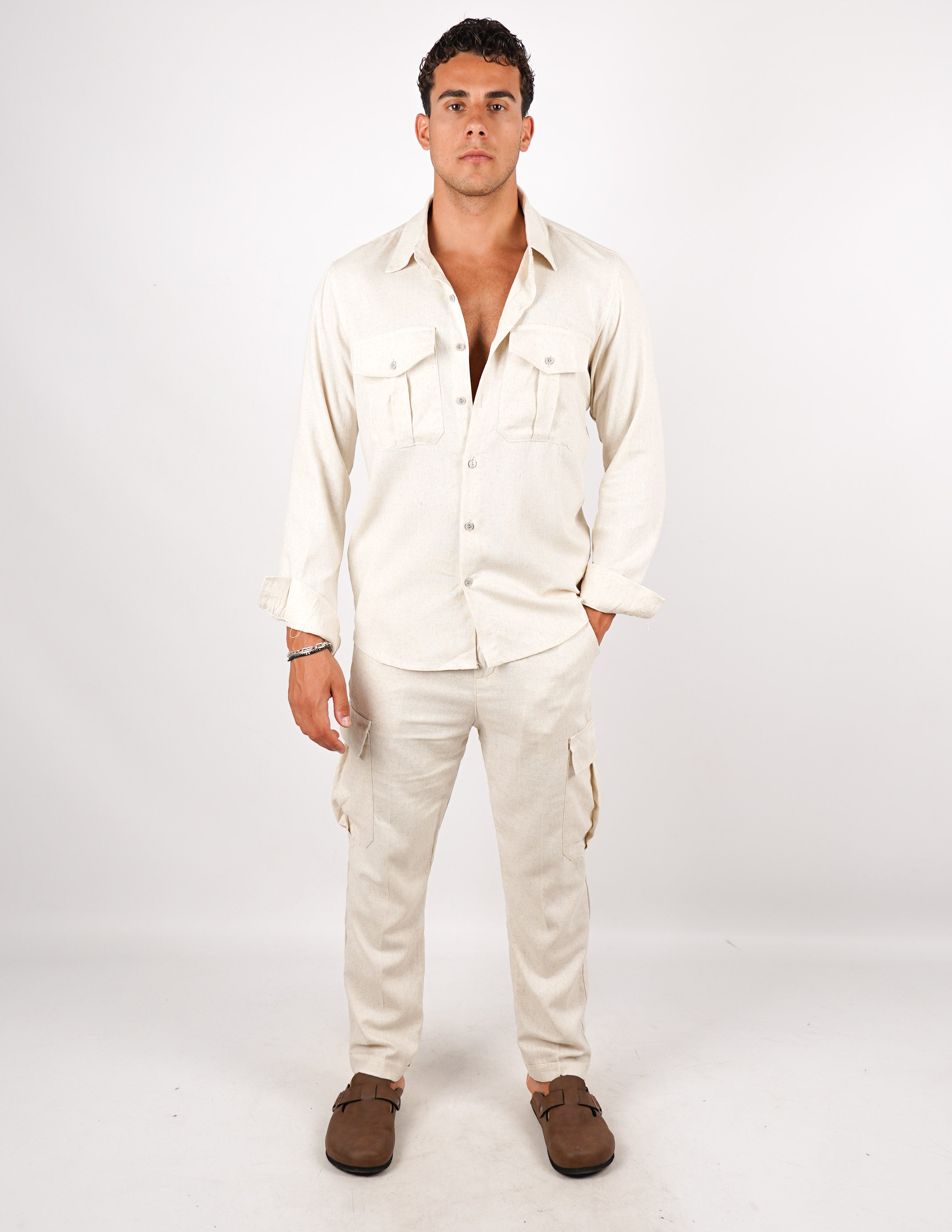 COORDINATO SLIM IN LINO CON TASCA