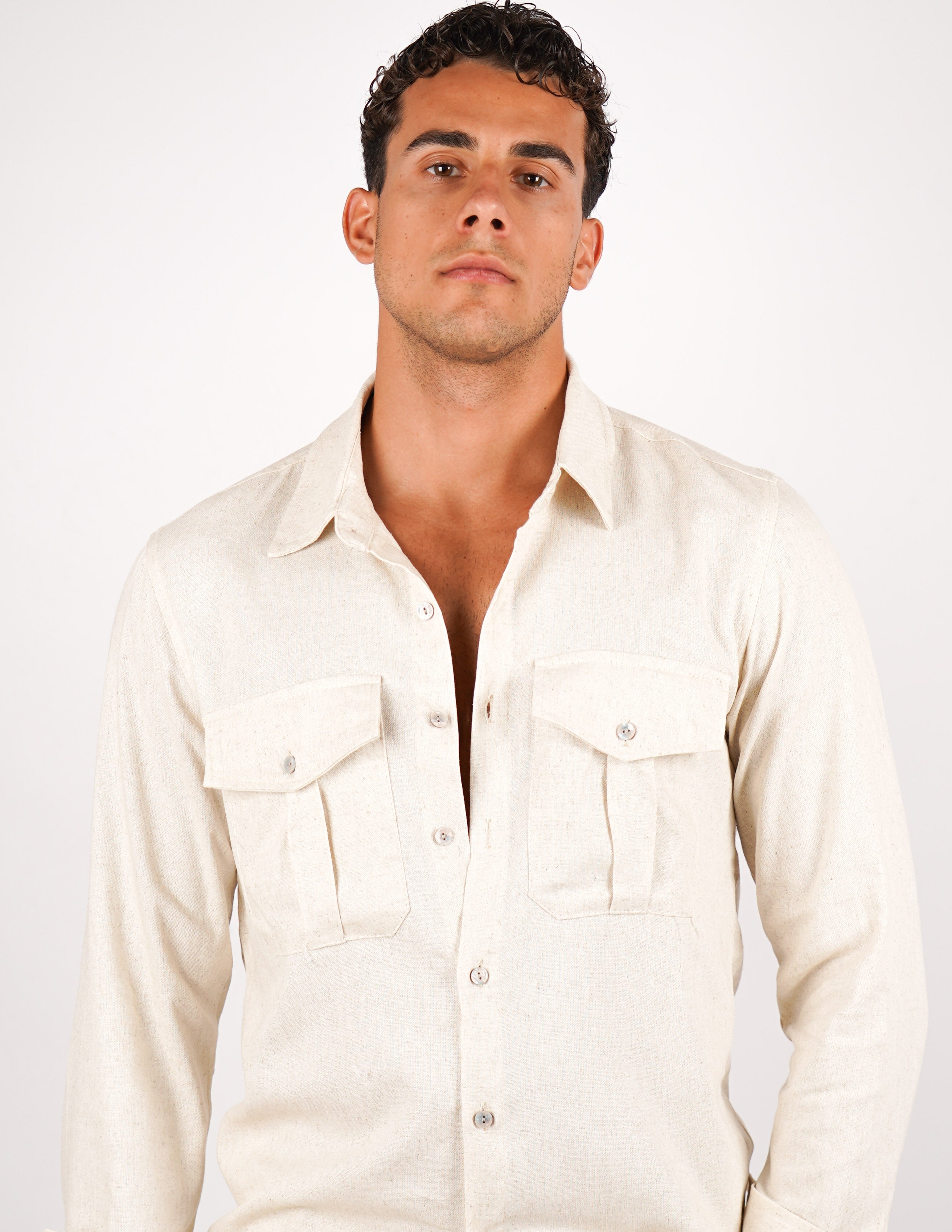COORDINATO SLIM IN LINO CON TASCA