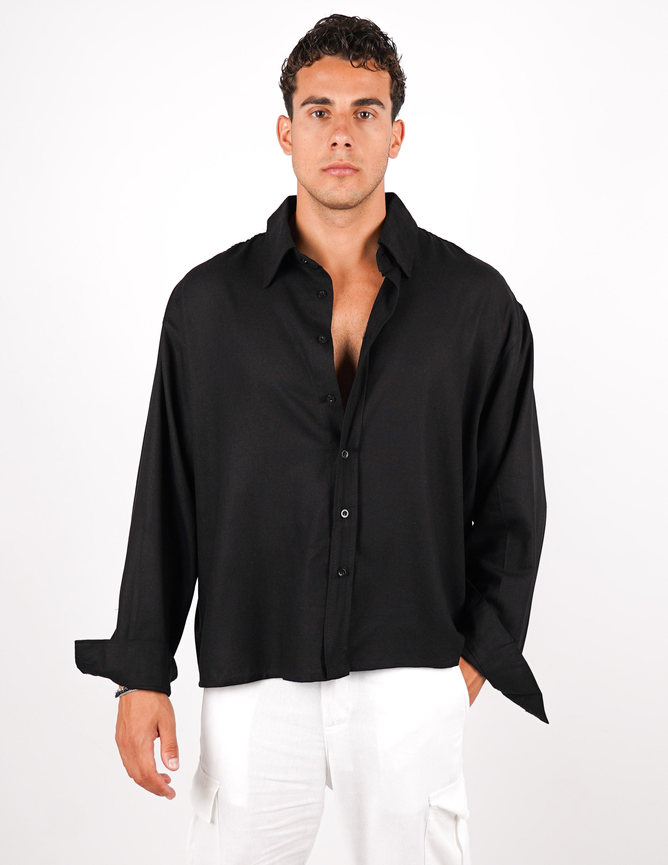 camicia crop fit in misto lino