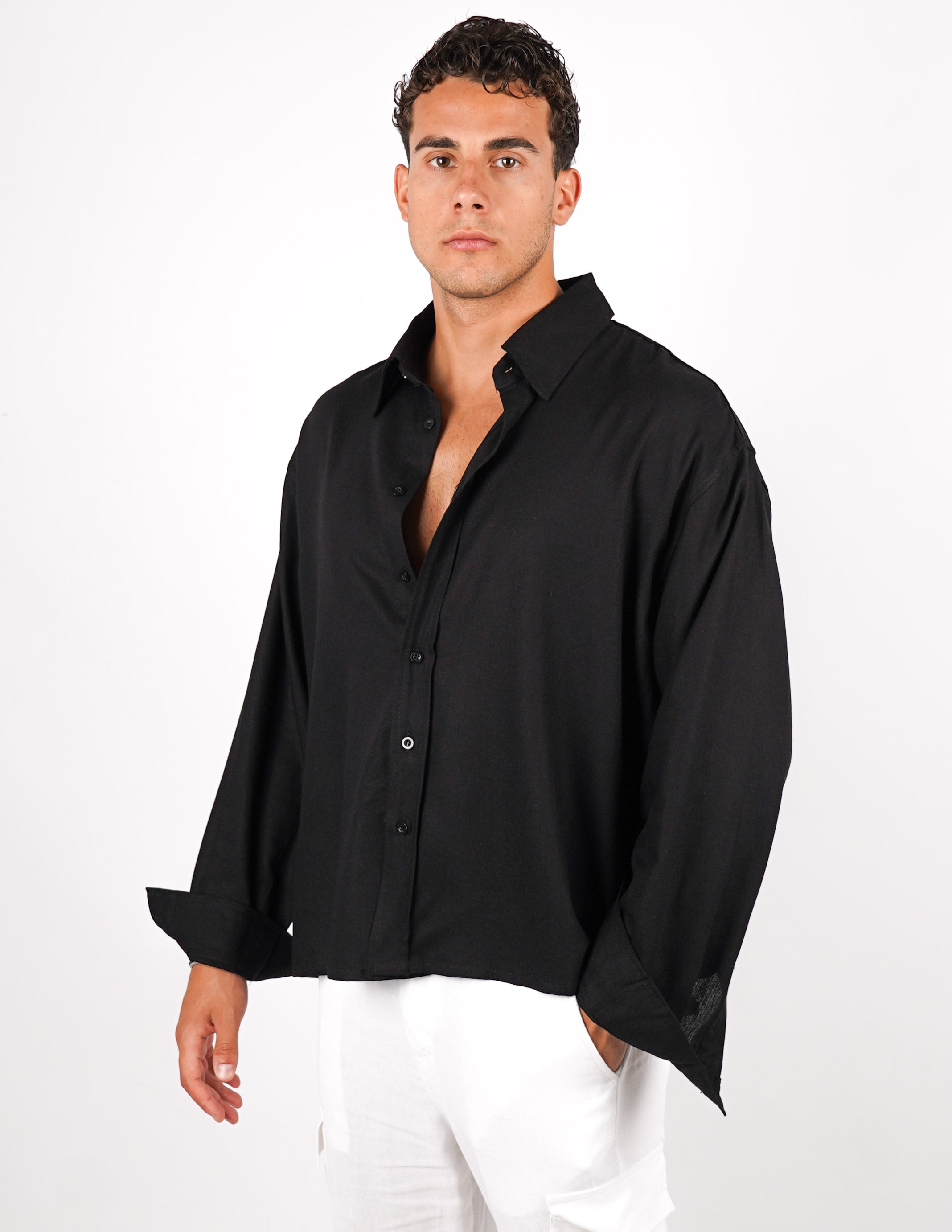 camicia crop fit in misto lino