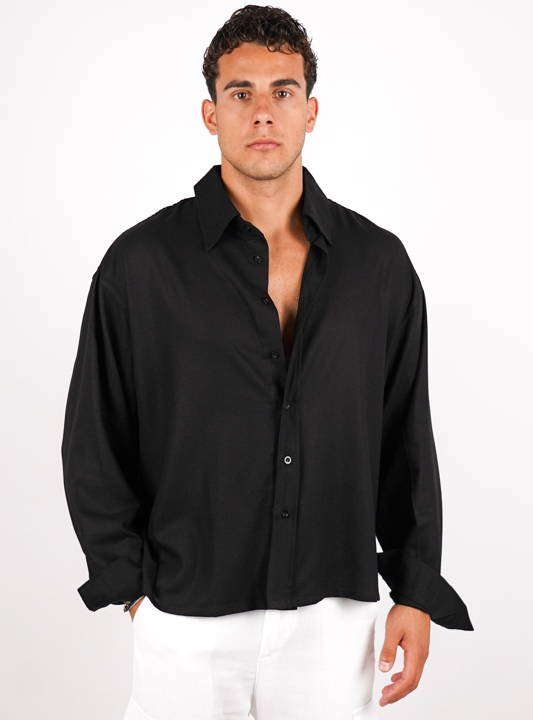 camicia crop fit in misto lino