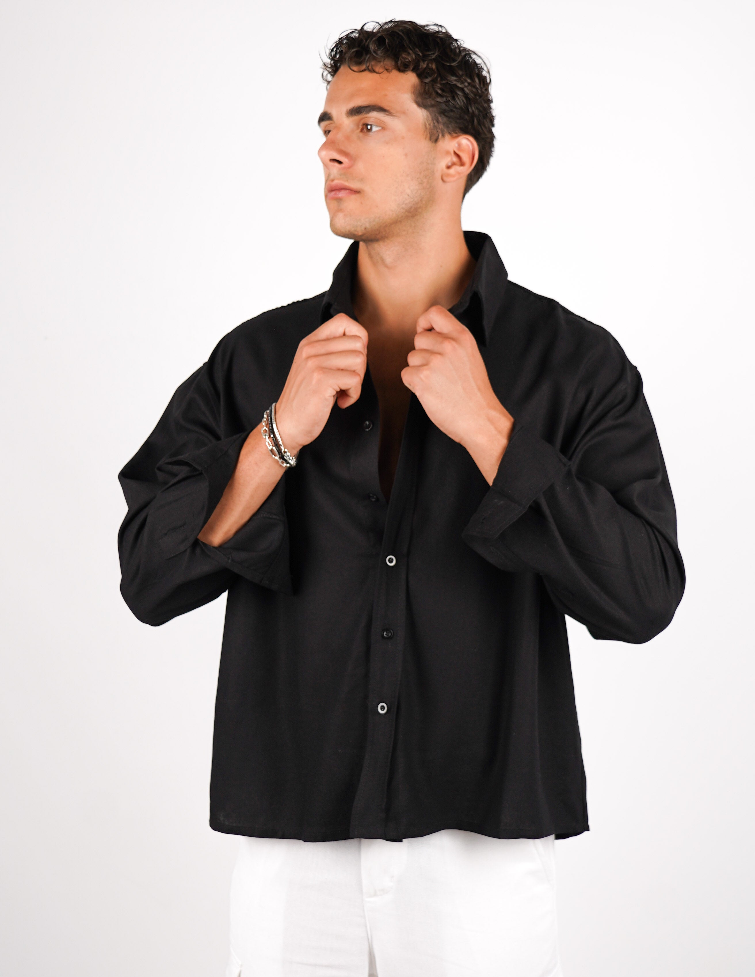 camicia crop fit in misto lino