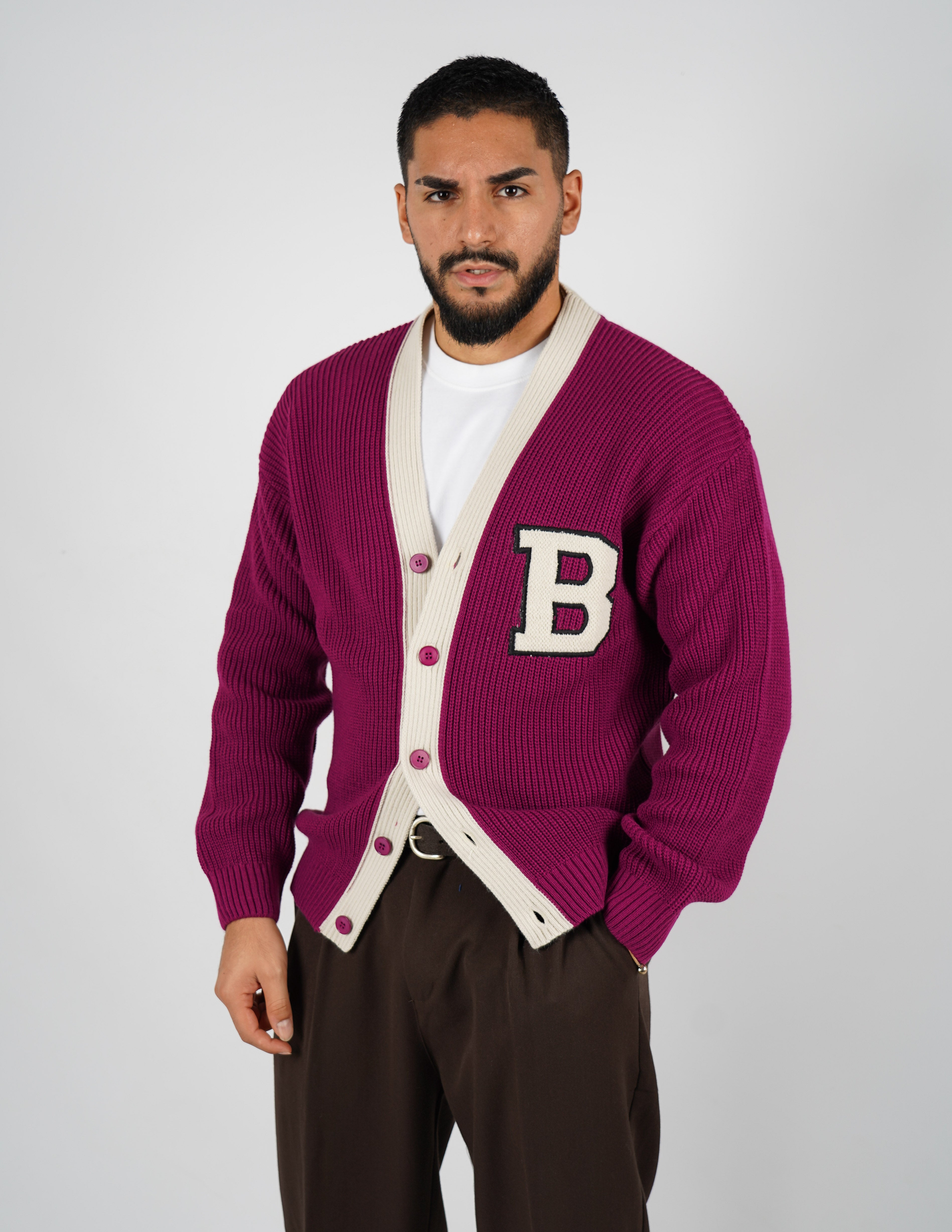Cardigan doppio colore con patch