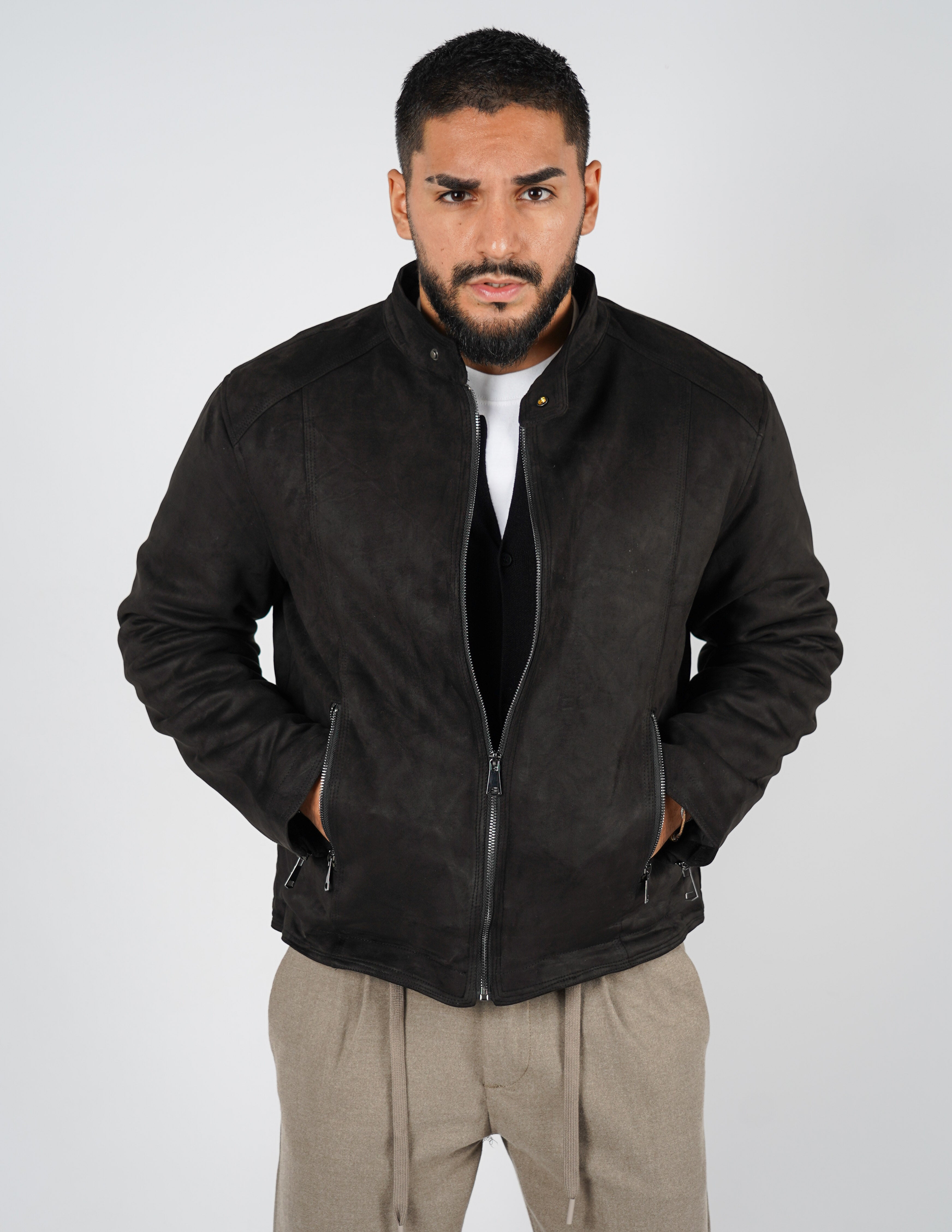 Giubbino in camoscio imbottito