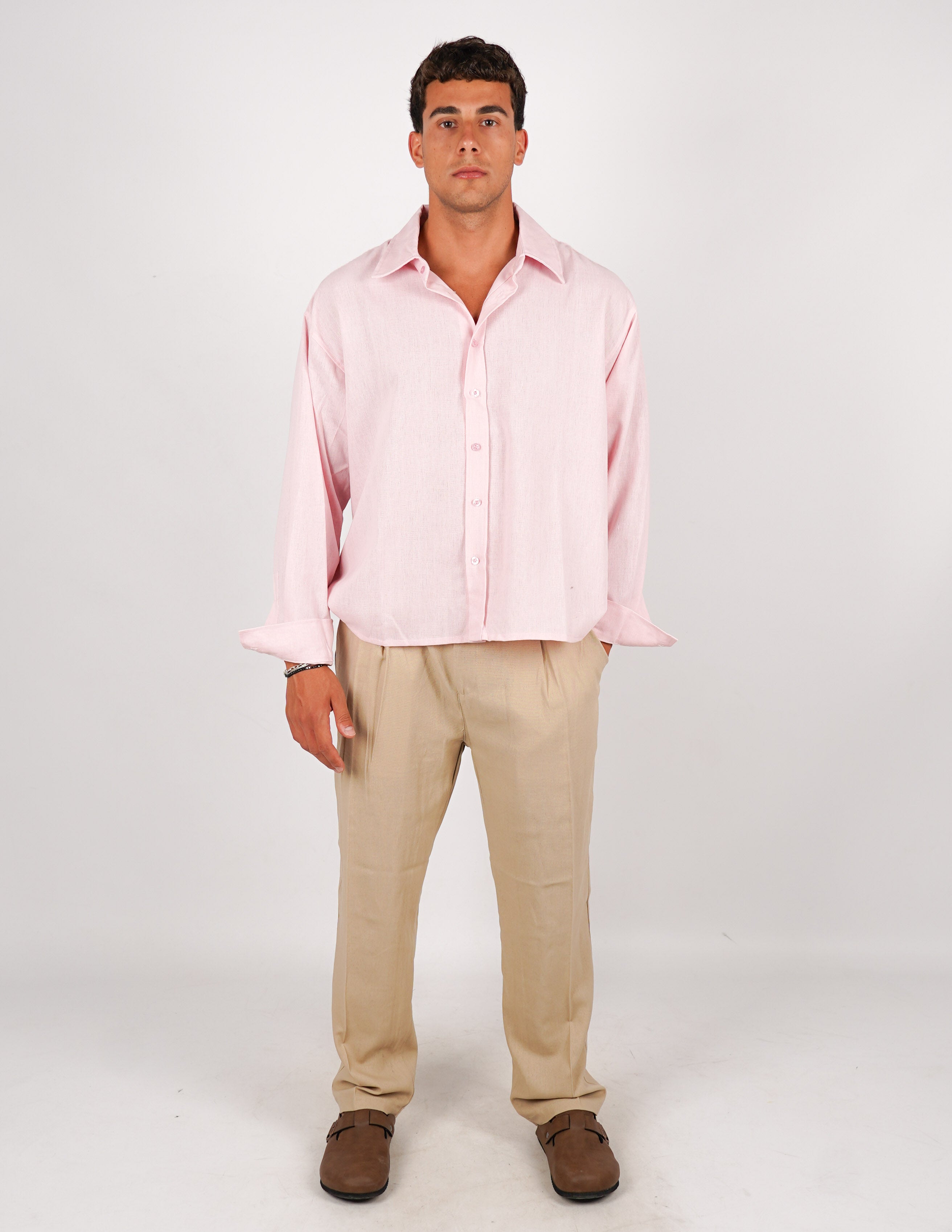 camicia crop fit in misto lino