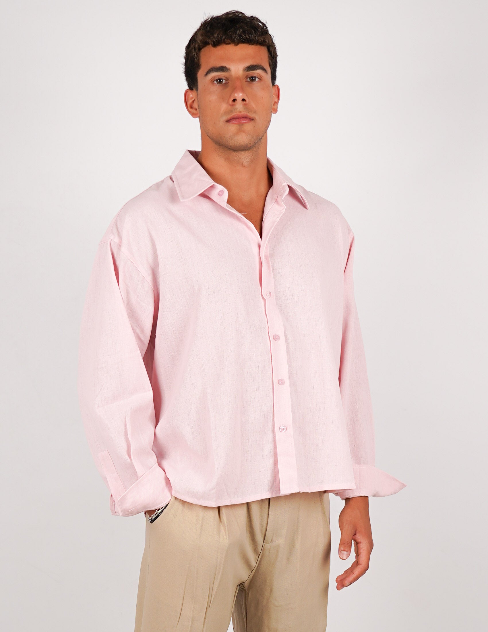camicia crop fit in misto lino