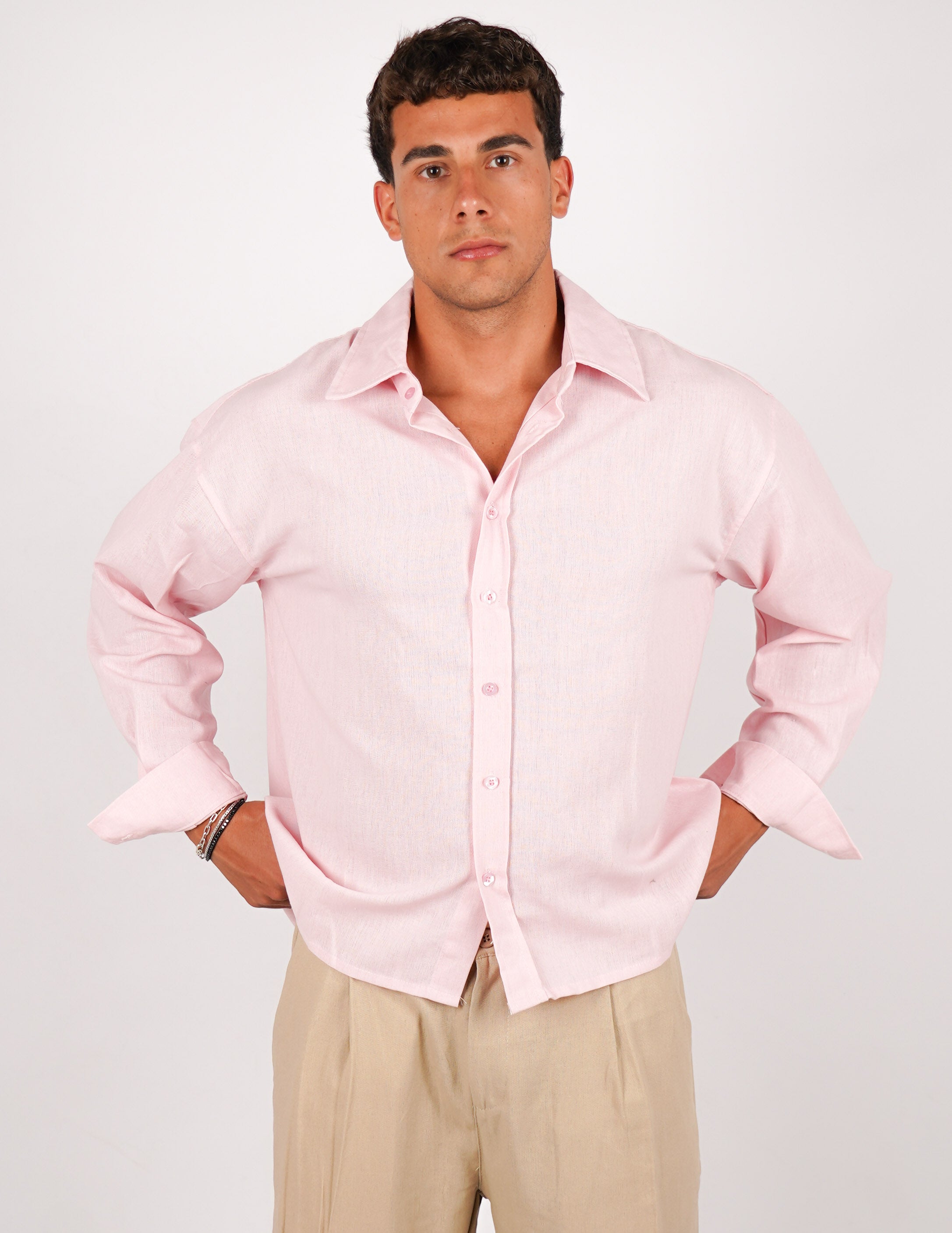 camicia crop fit in misto lino