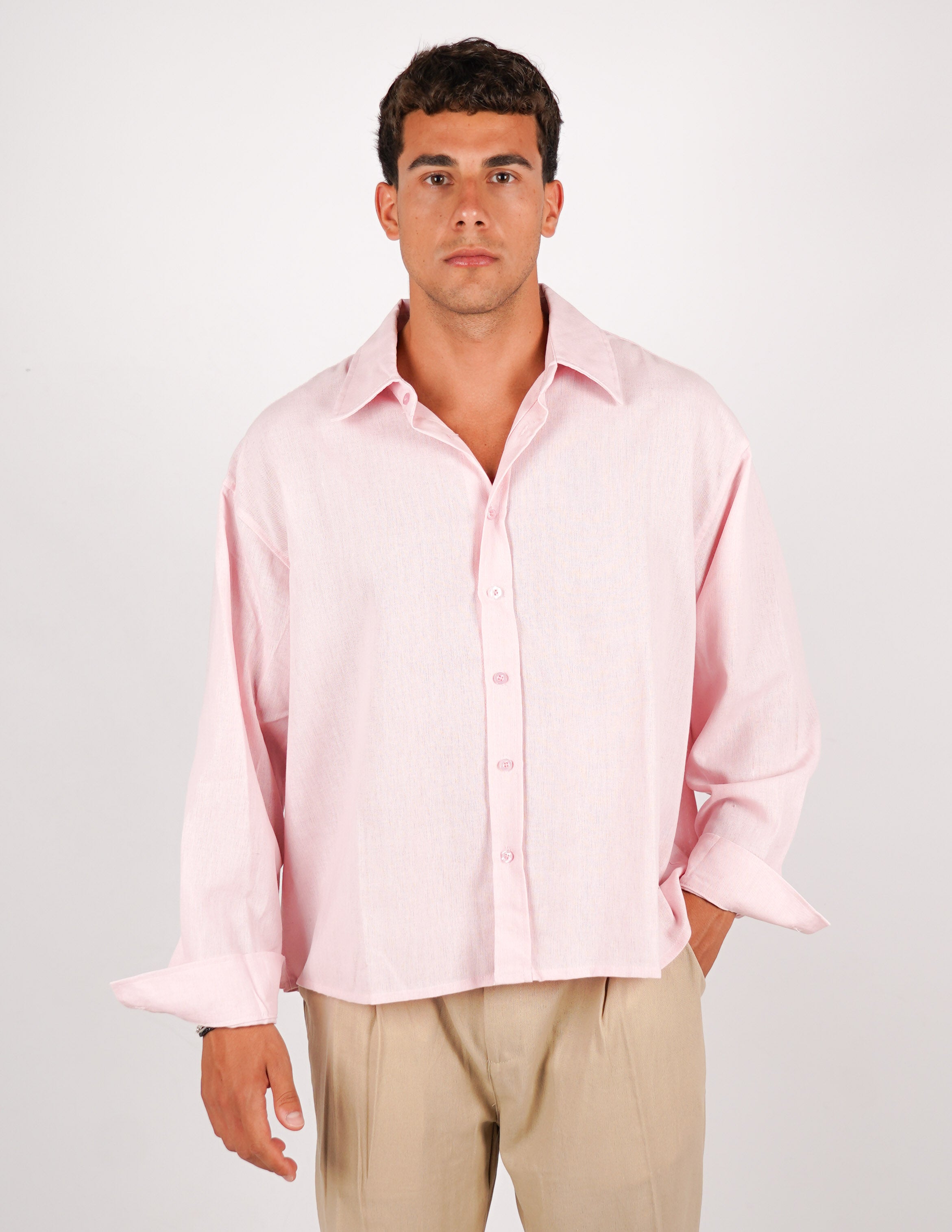 camicia crop fit in misto lino