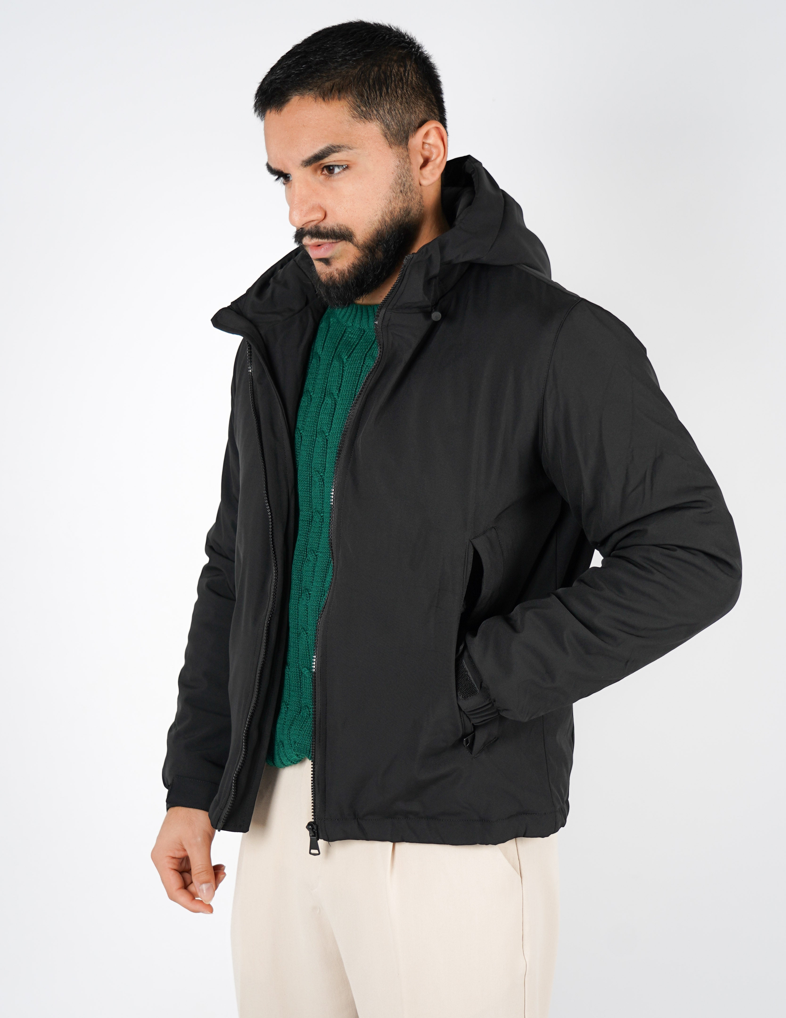 giubbino uomo tessuto tecnico con cappuccio