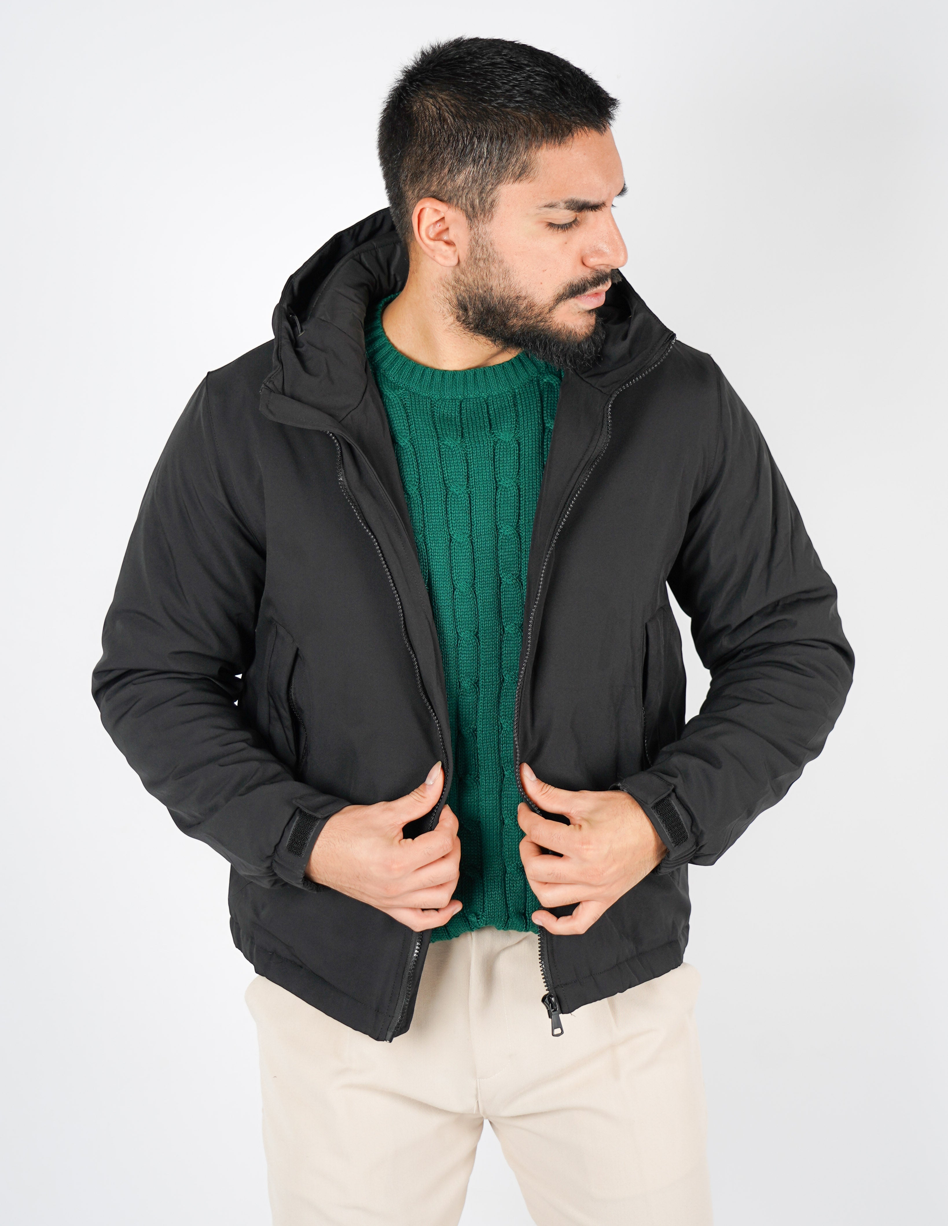 giubbino uomo tessuto tecnico con cappuccio