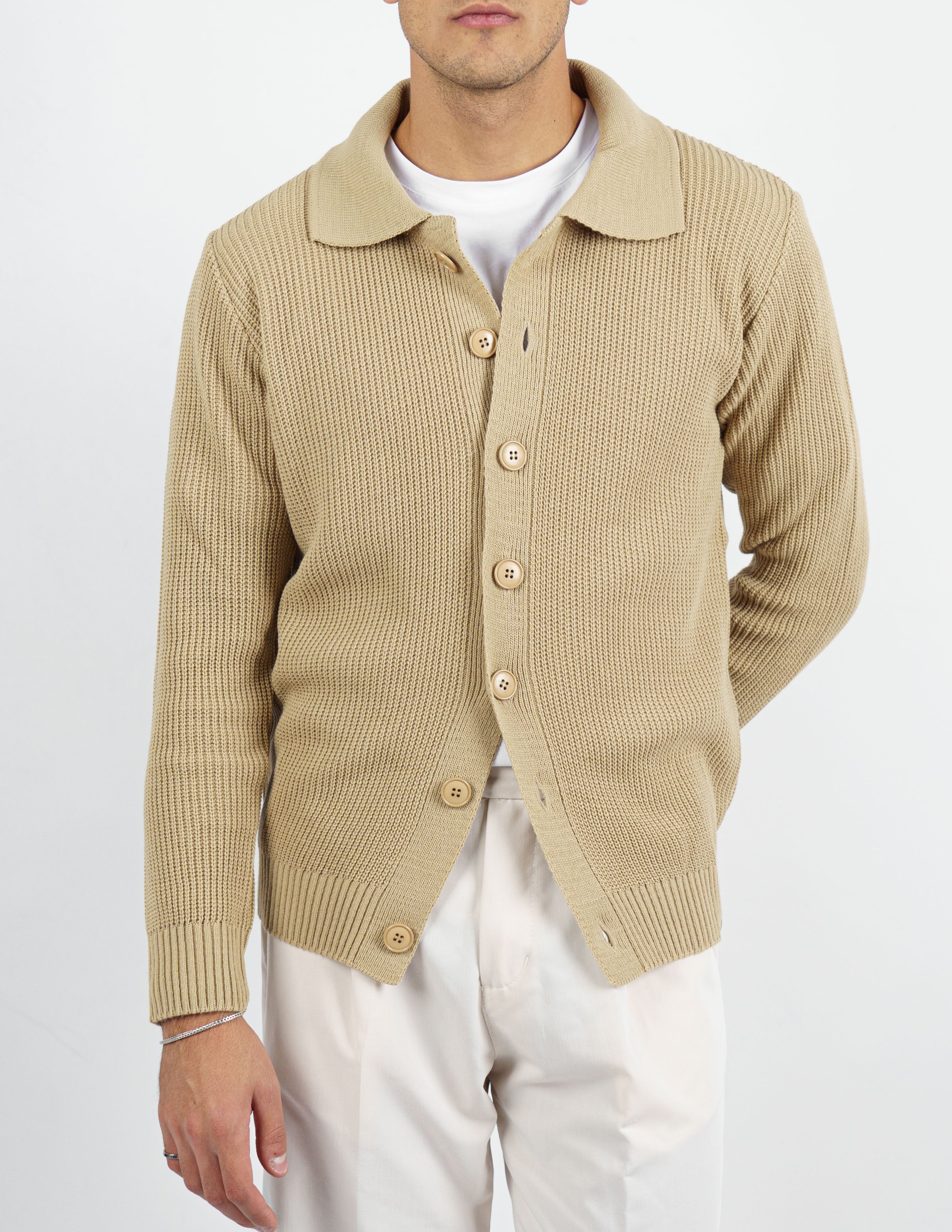 cardigan manica lunga colletto polo