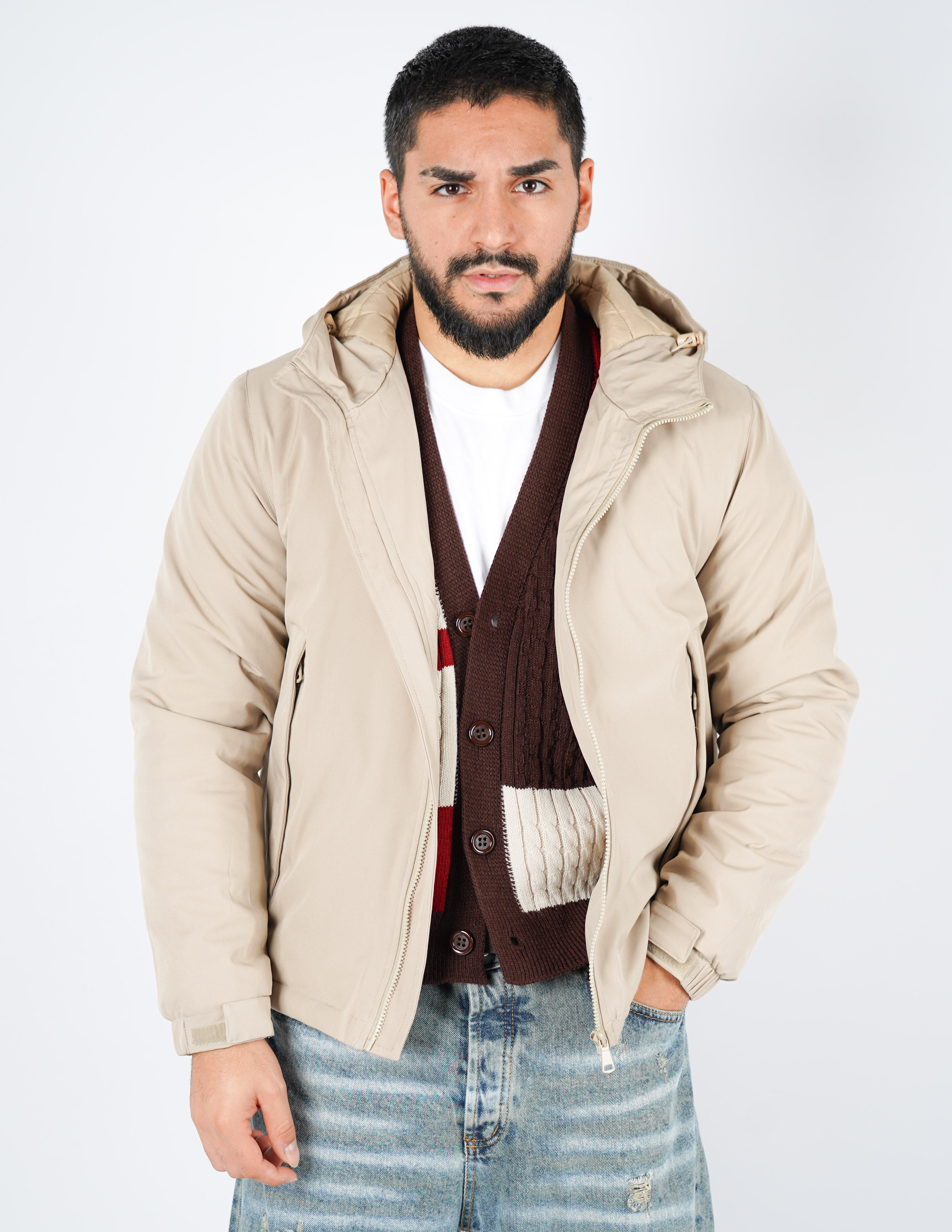 giubbino uomo tessuto tecnico con cappuccio