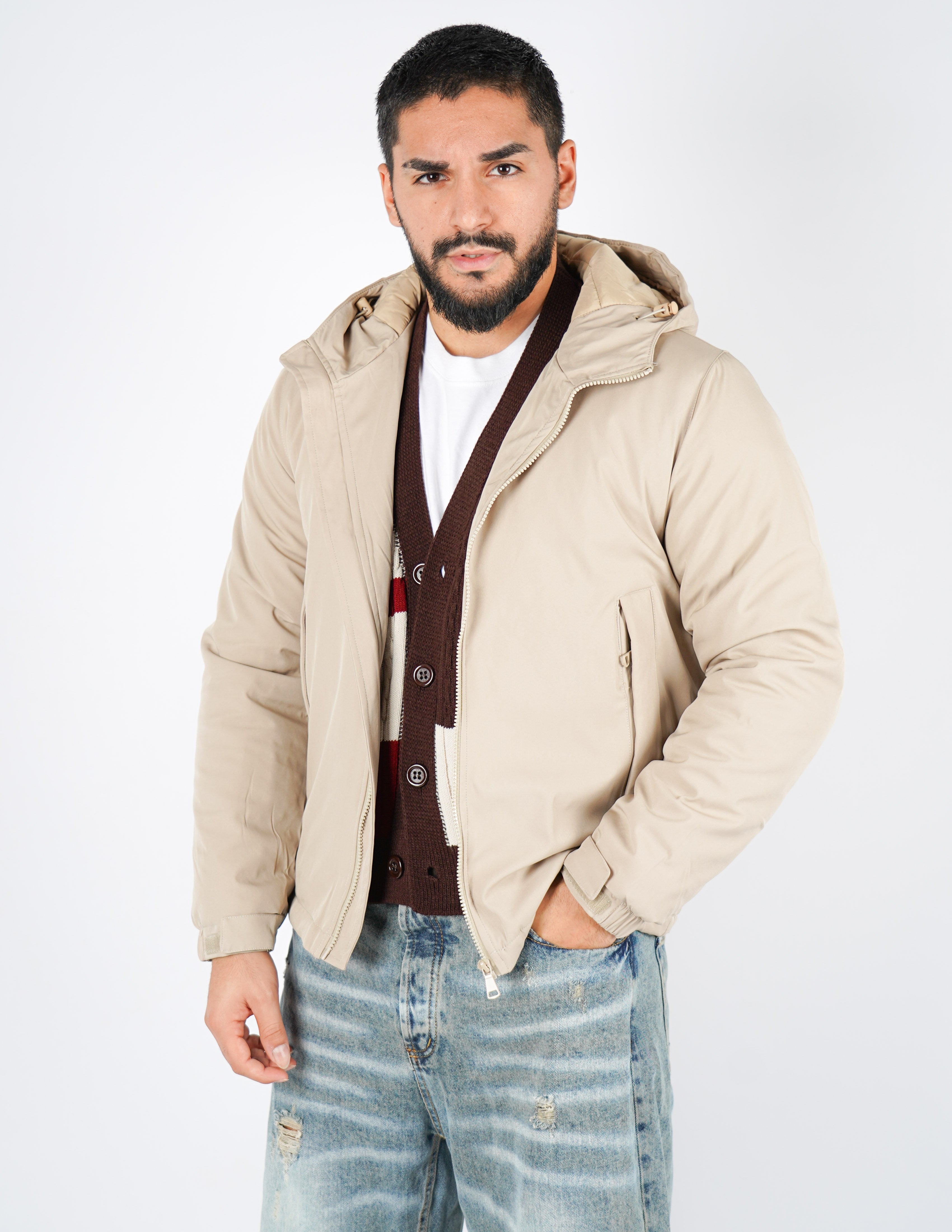 giubbino uomo tessuto tecnico con cappuccio