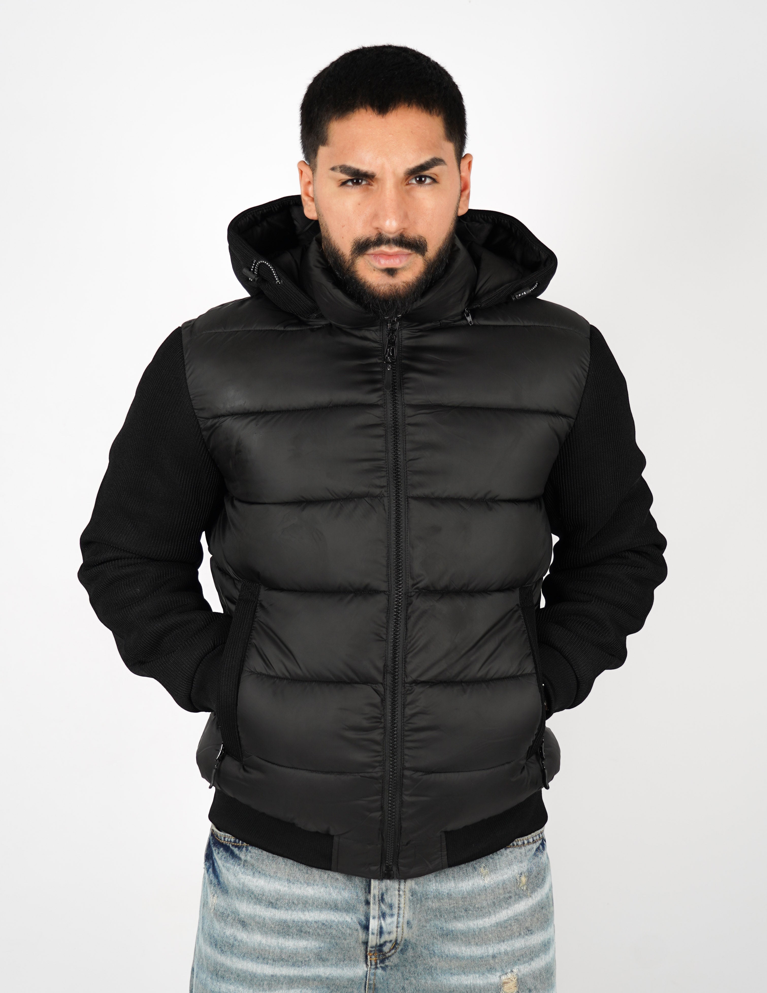 Giubbino imbottito con maniche in maglia