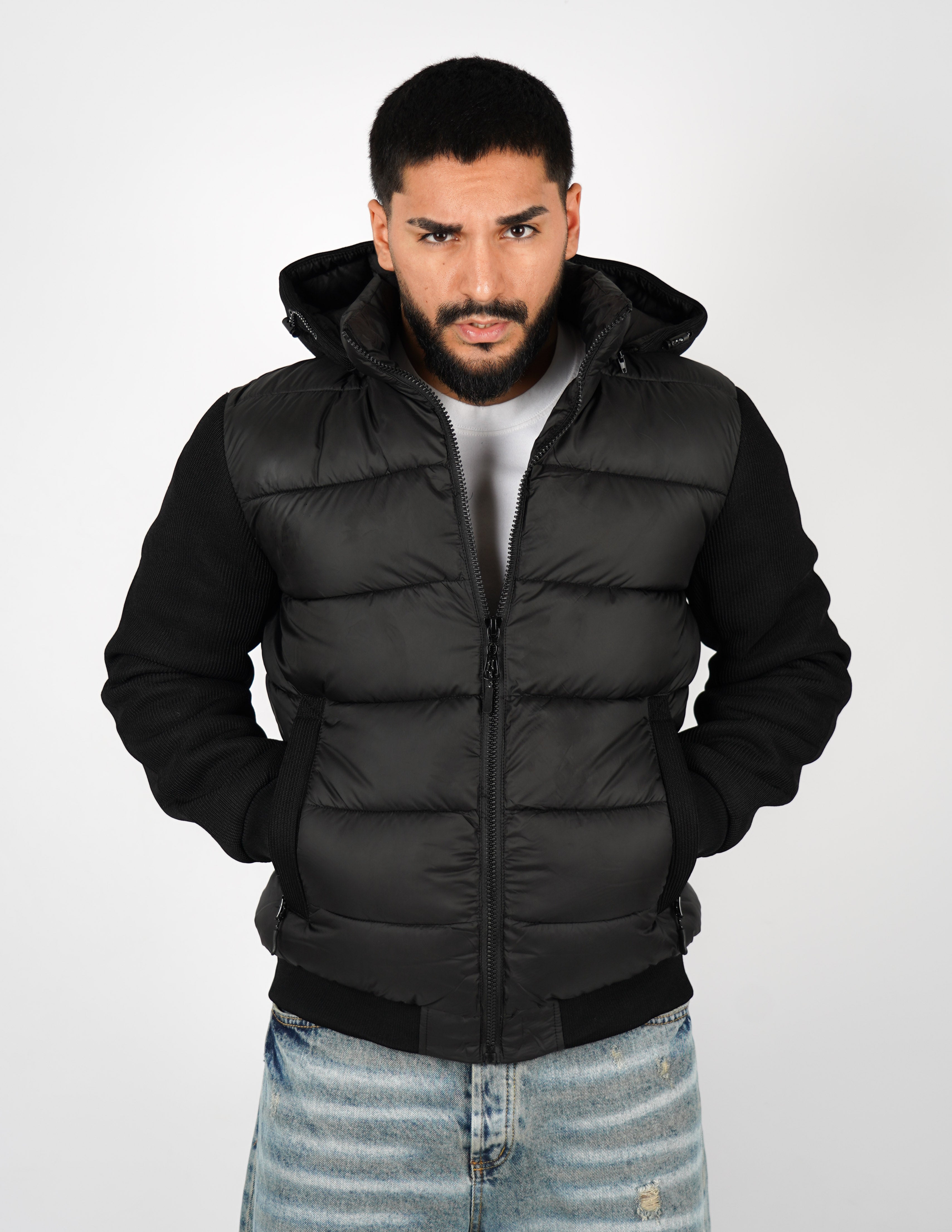 Giubbino imbottito con maniche in maglia