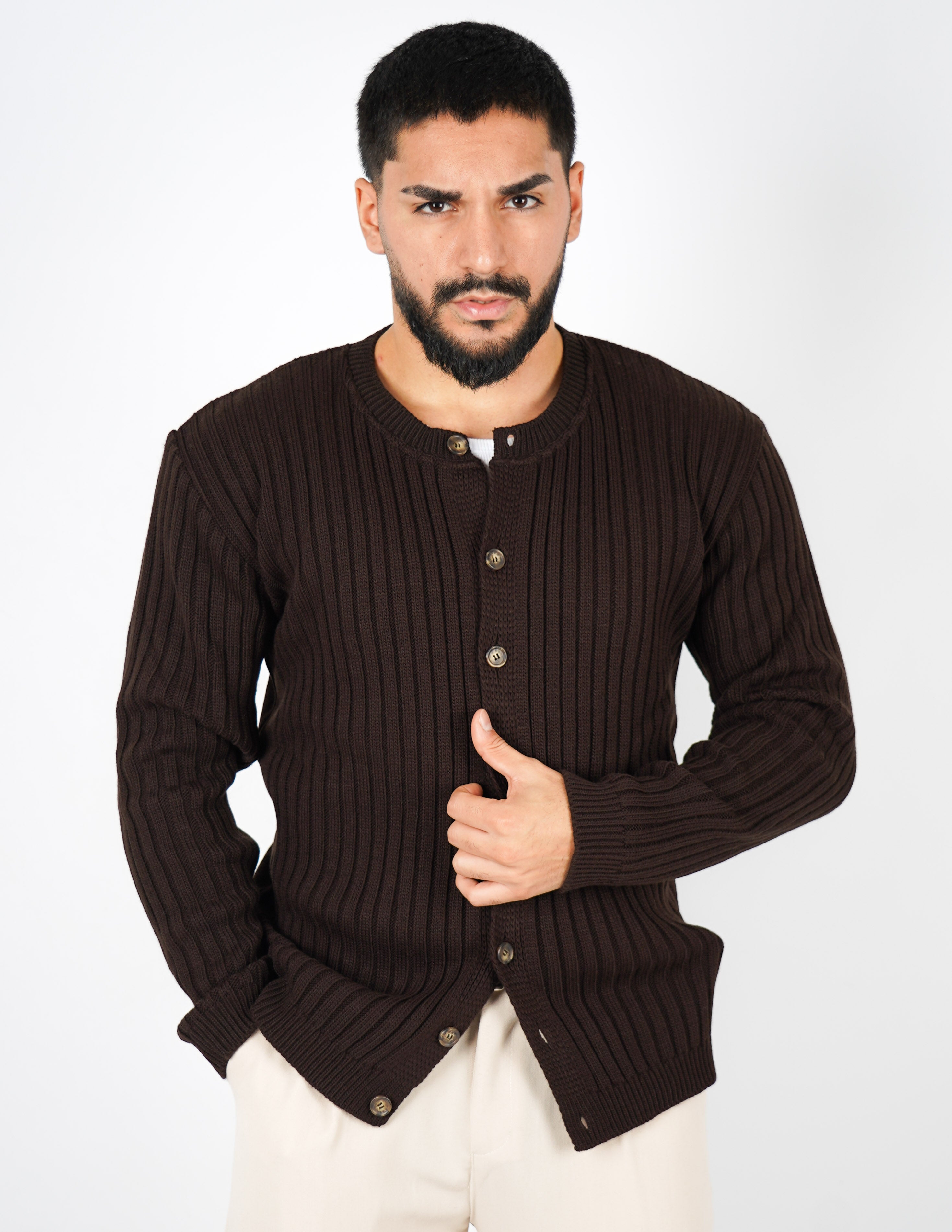 cardigan con bottoni a coste