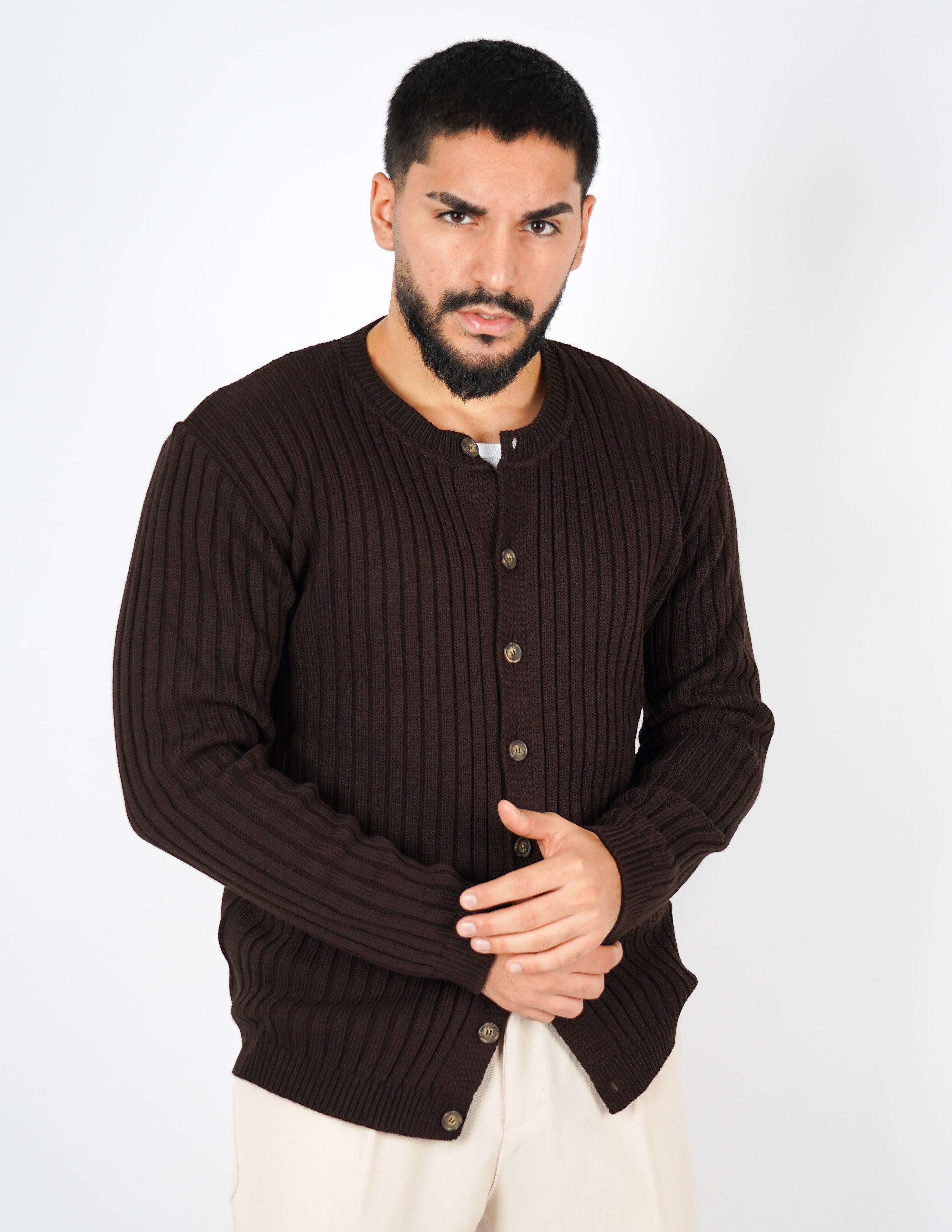 cardigan con bottoni a coste