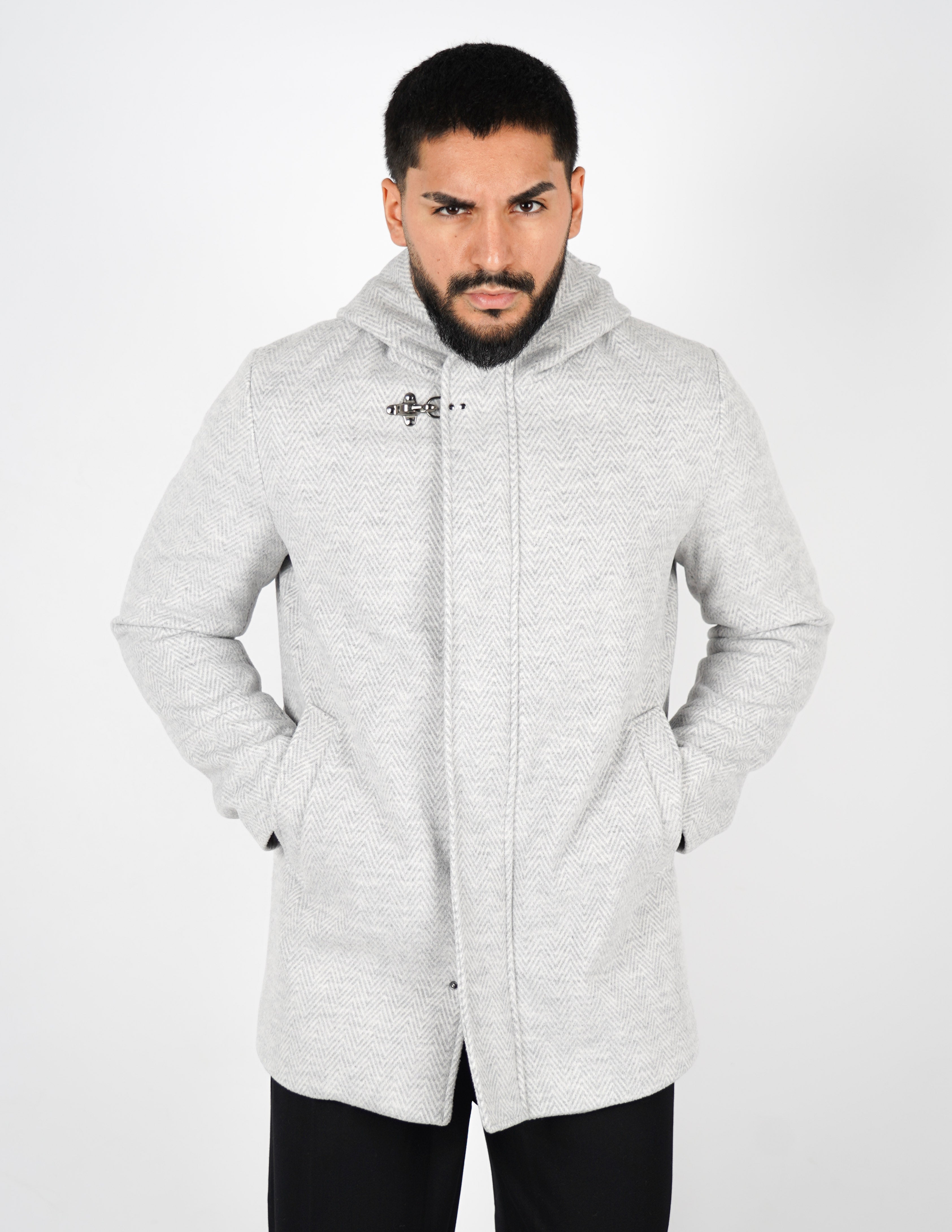 Cappotto uomo con cappuccio spigato