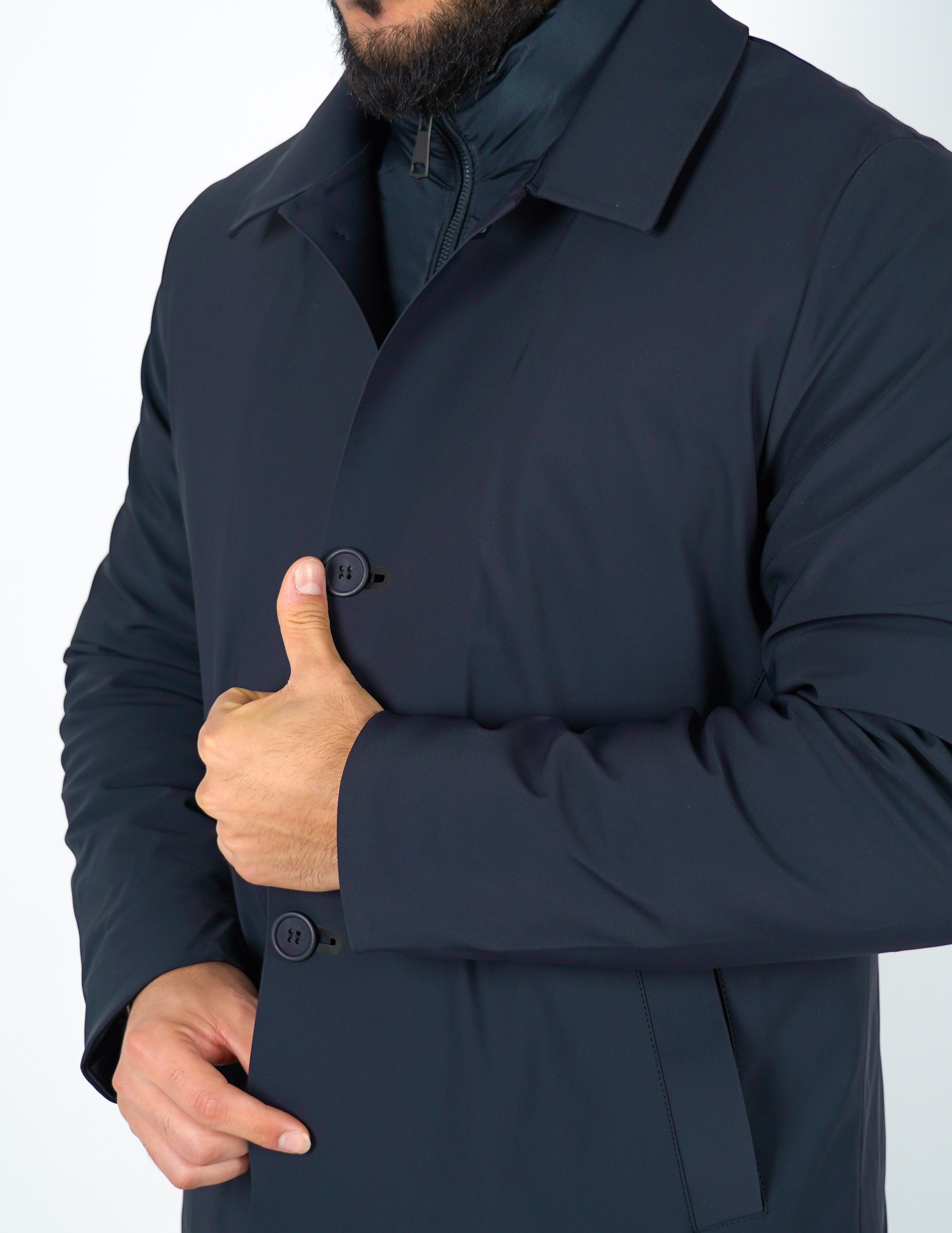 TRENCH CON PETTORINA SU TESSUTO IMPERMEABILE