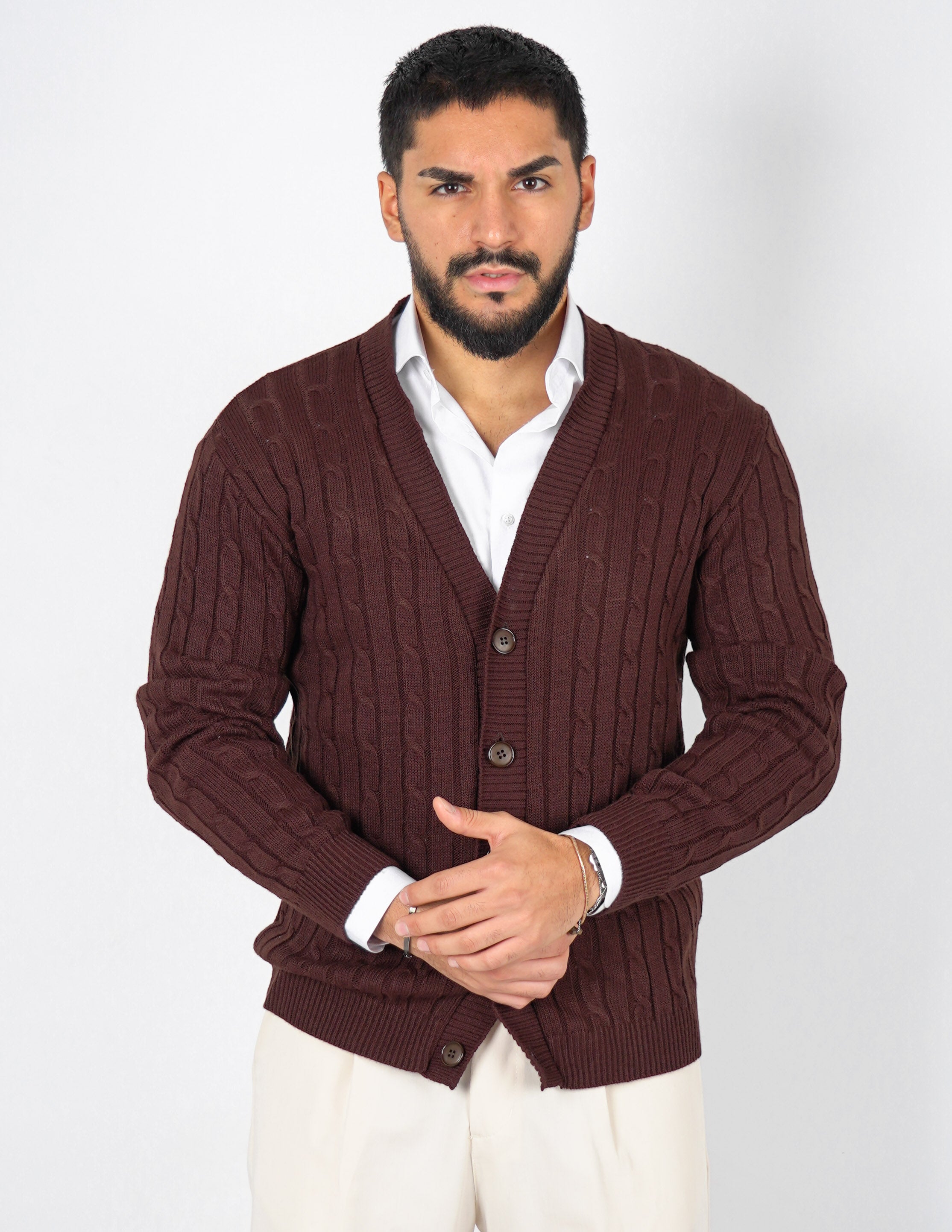 Cardigan strutturato a treccia