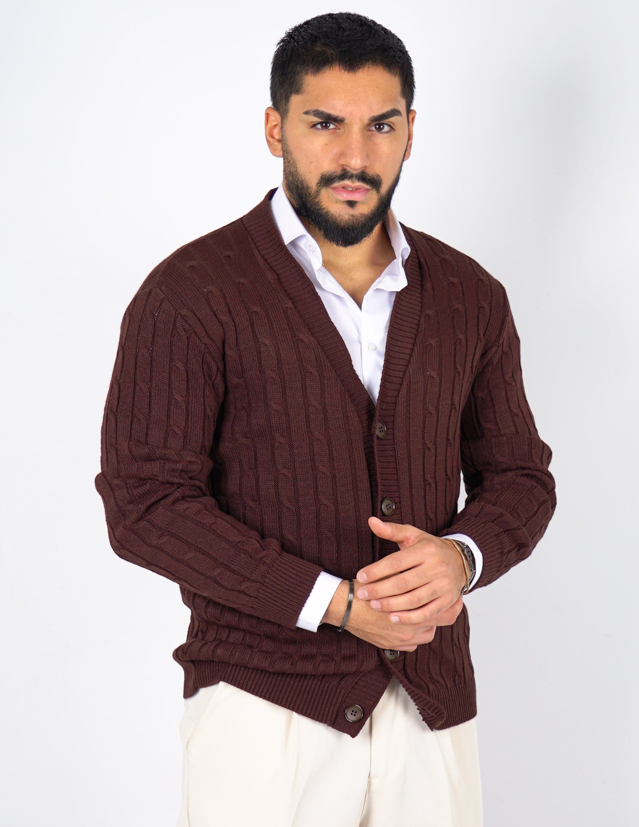 Cardigan strutturato a treccia