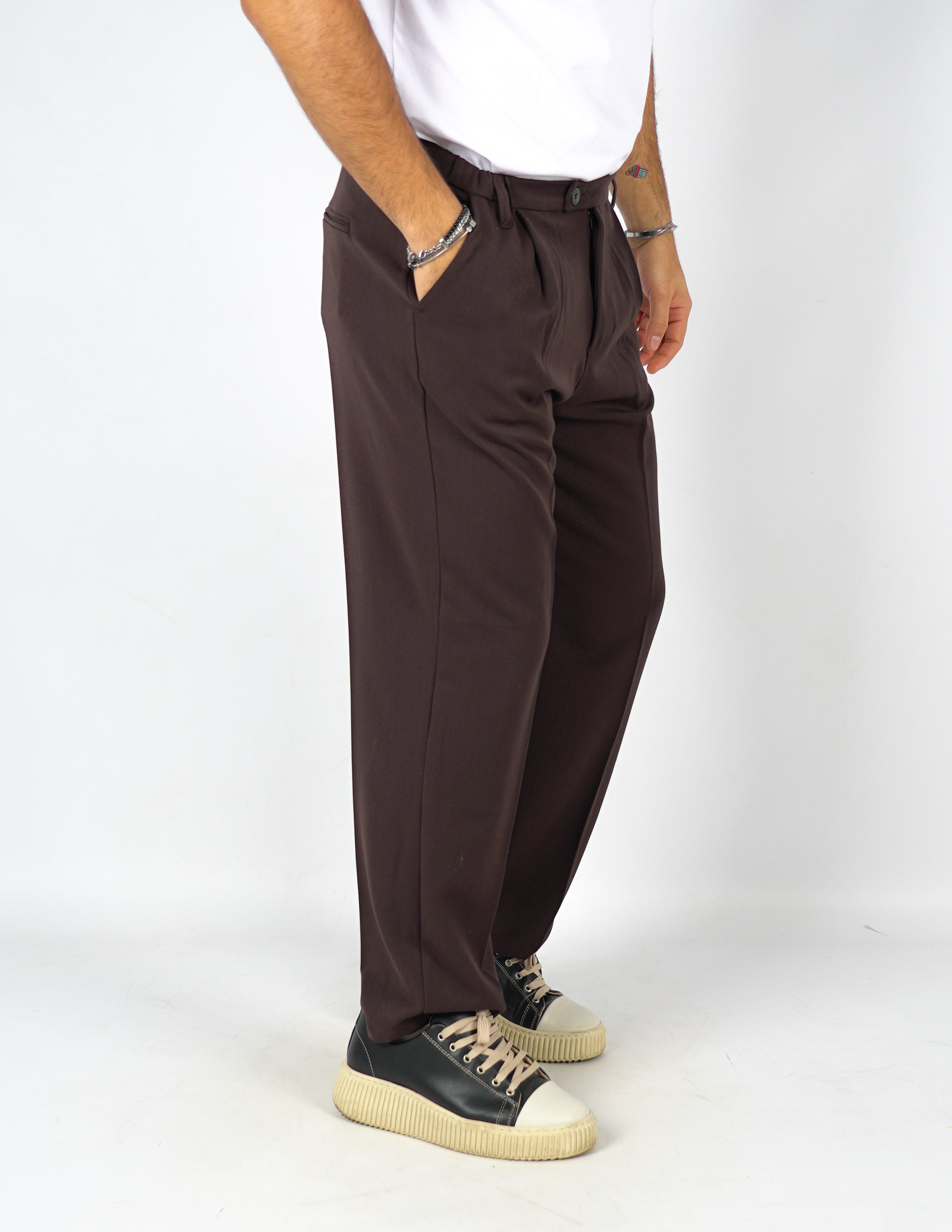 pantalone uomo fondo largo tinta unita