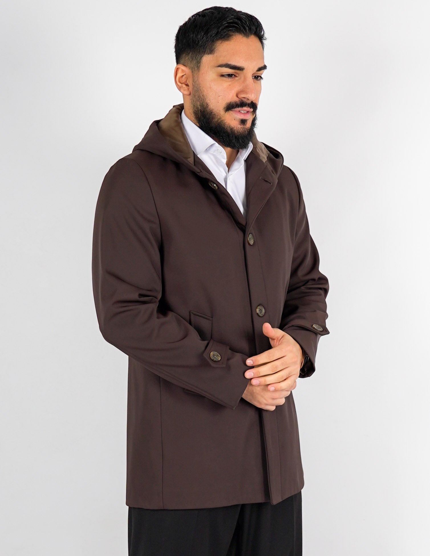 Trench uomo imbottito con cappuccio