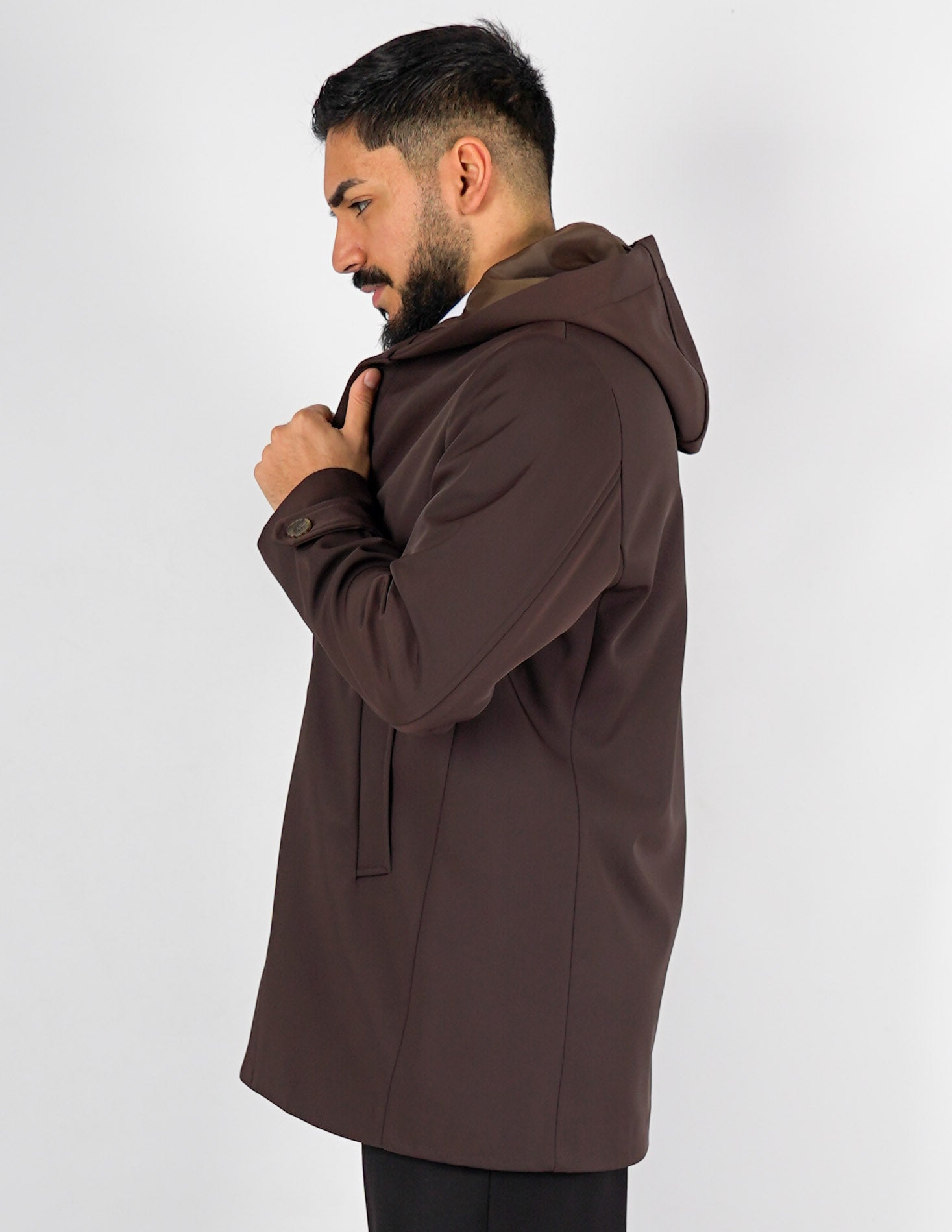Trench uomo imbottito con cappuccio