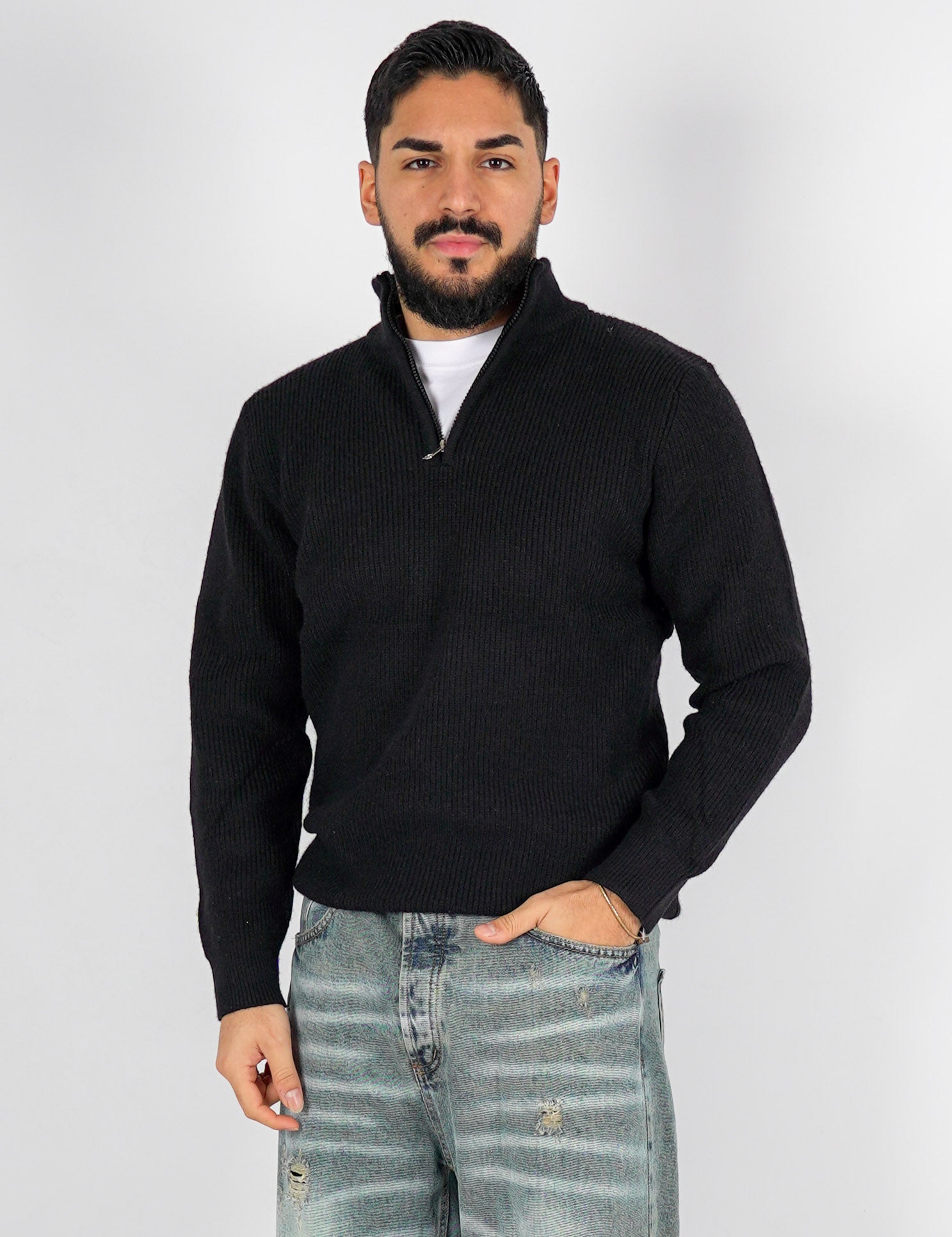 Maglia con zip in misto lana