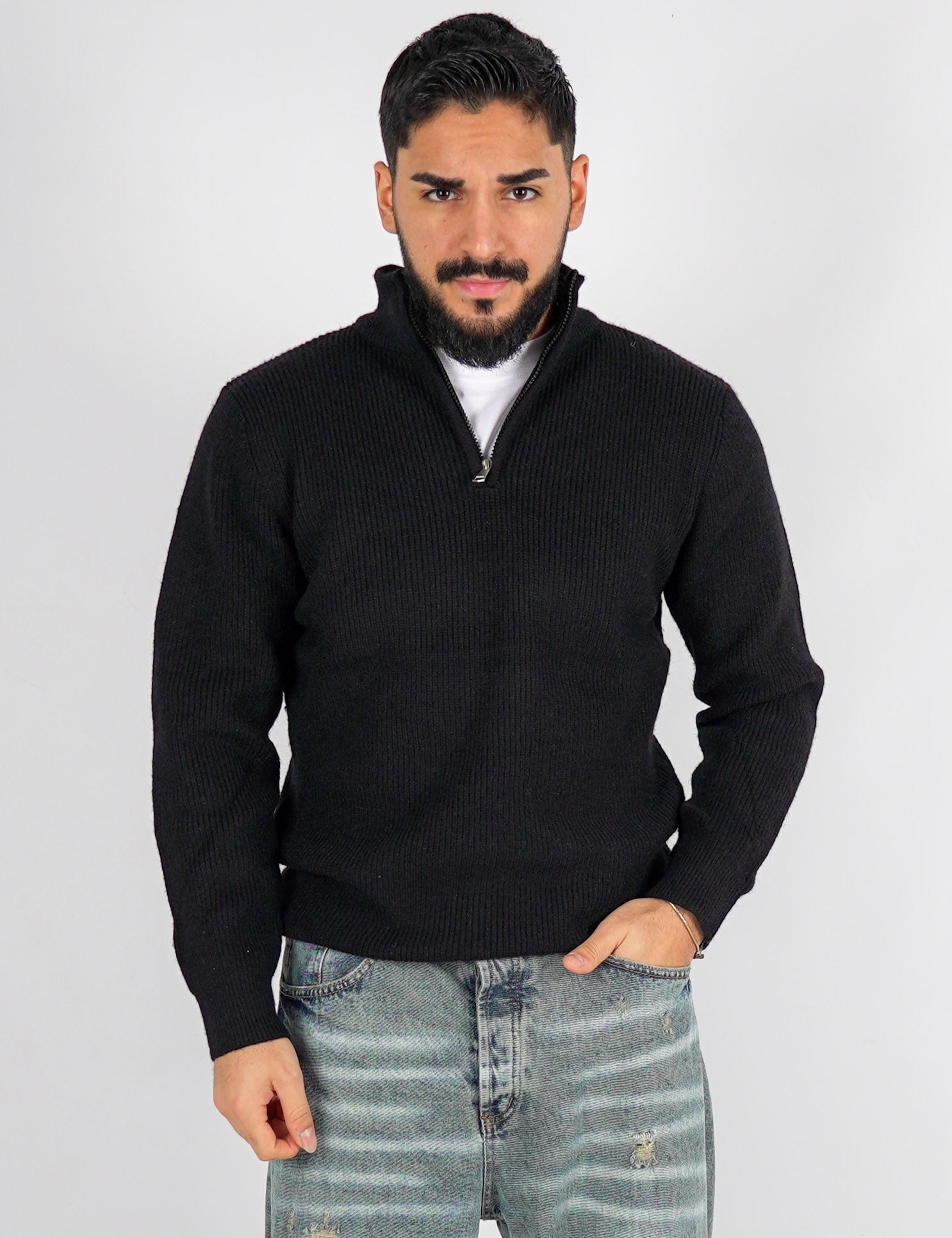 Maglia con zip in misto lana