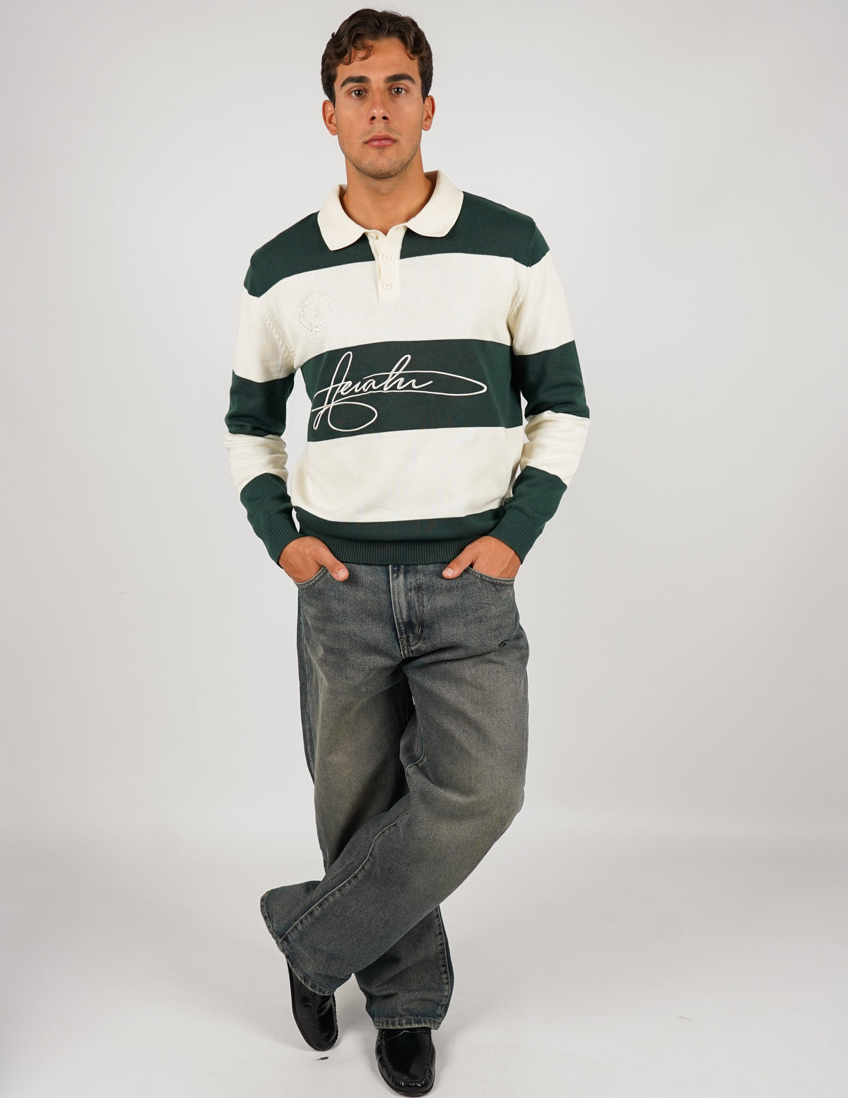 POLO MANICA LUNGA RIGATA CON RICAMI