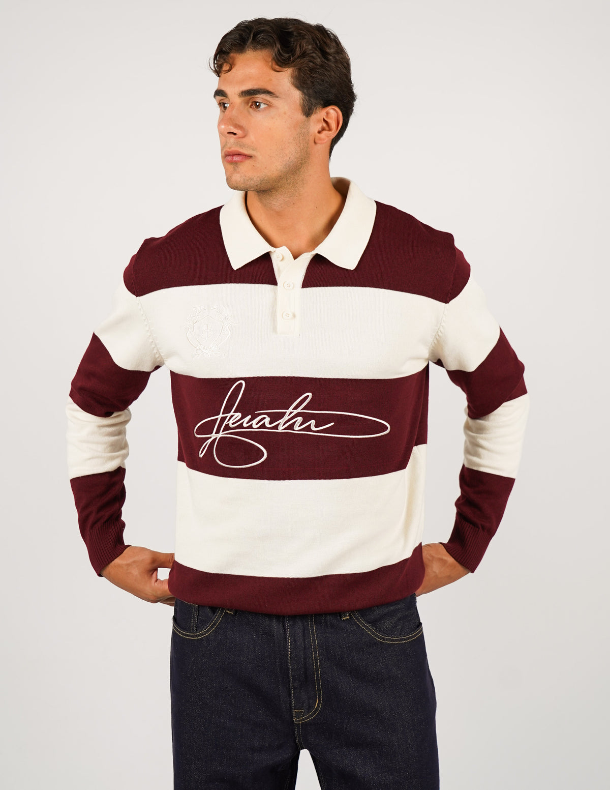 POLO MANICA LUNGA RIGATA CON RICAMI