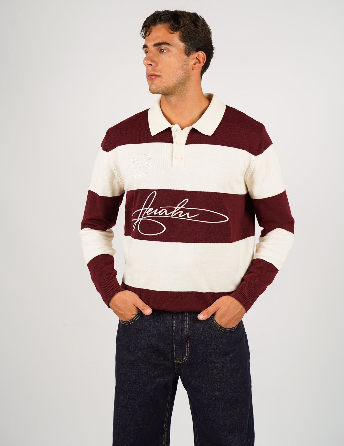 POLO MANICA LUNGA RIGATA CON RICAMI