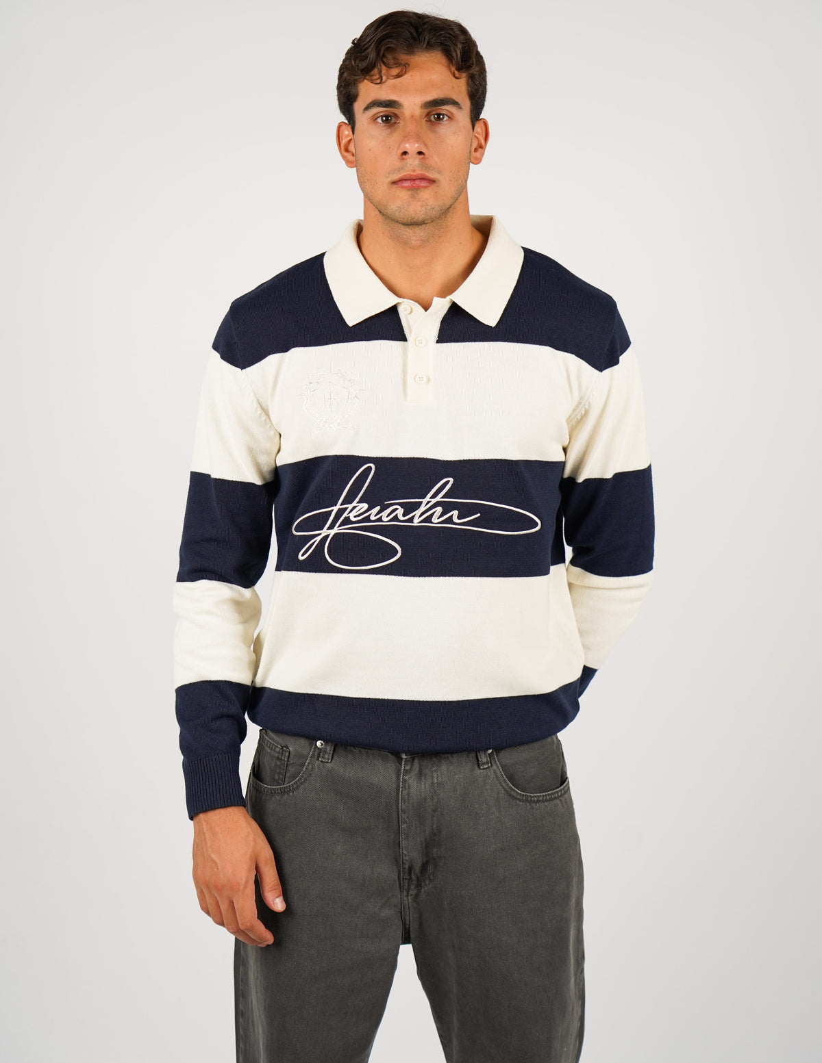 POLO MANICA LUNGA RIGATA CON RICAMI