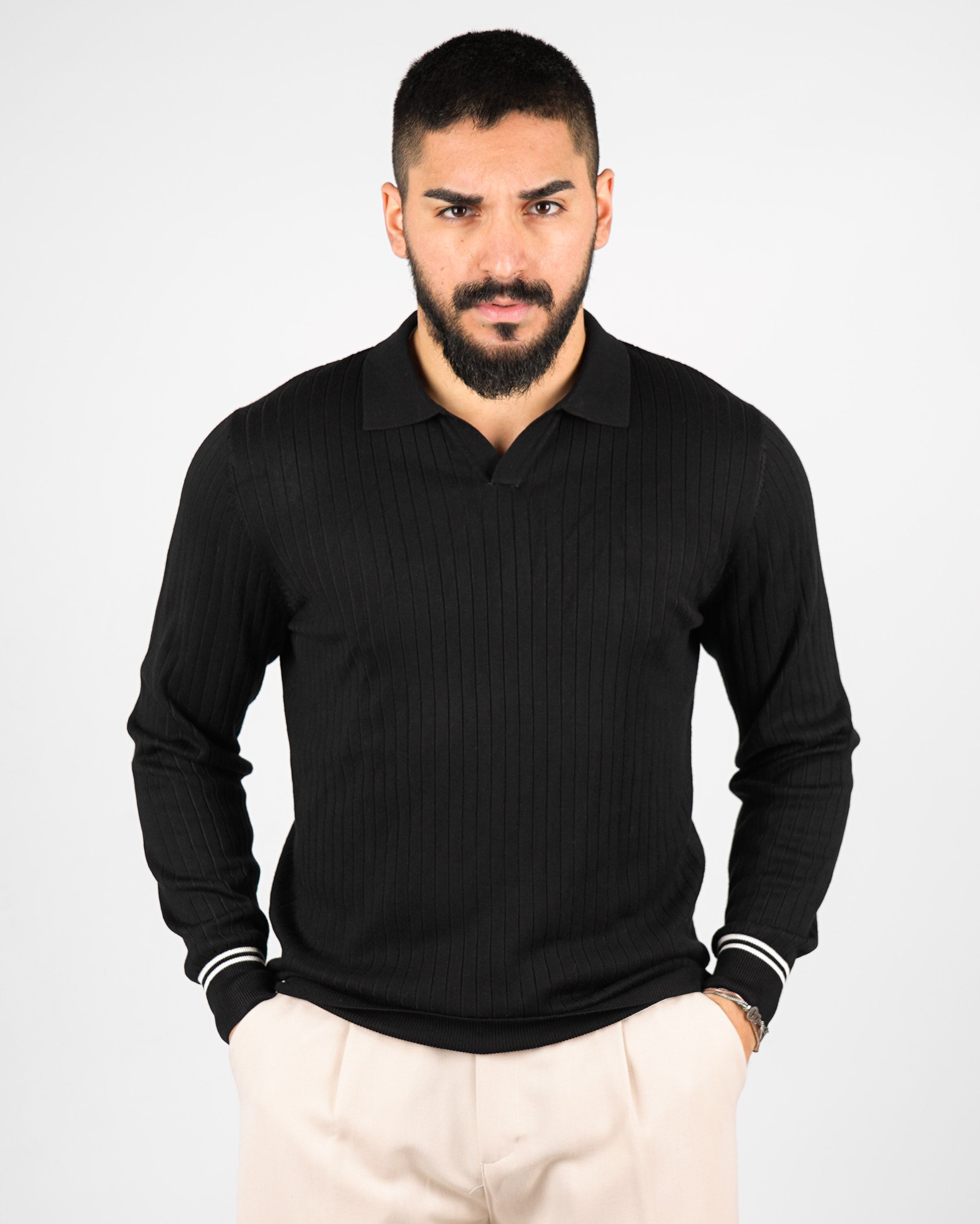 POLO COLLO APERTO CON RIGHE