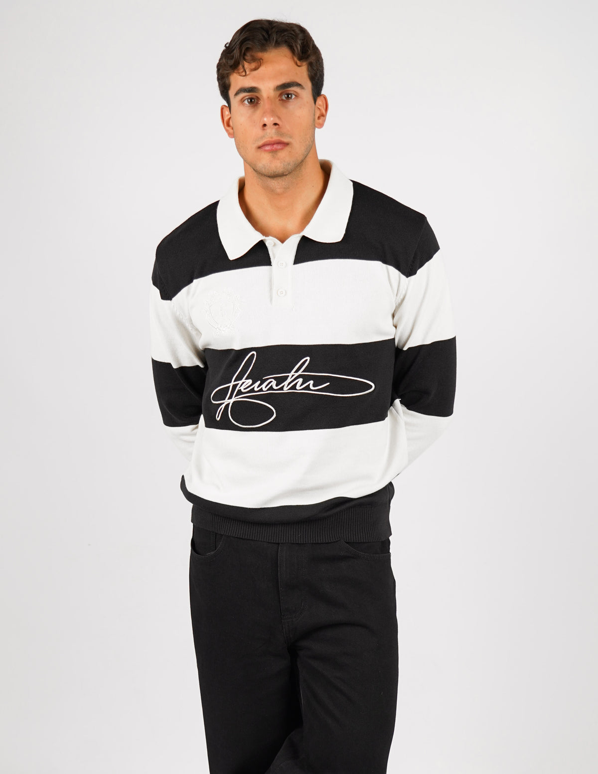 POLO MANICA LUNGA RIGATA CON RICAMI