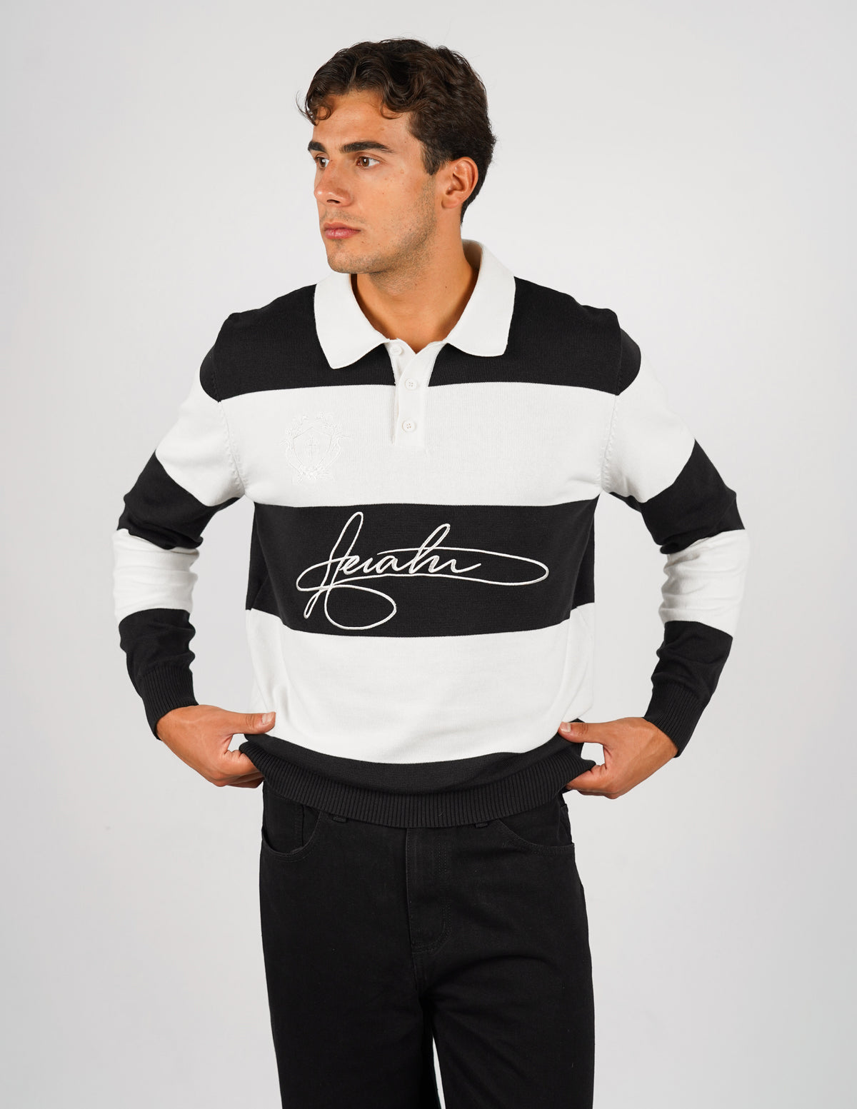 POLO MANICA LUNGA RIGATA CON RICAMI