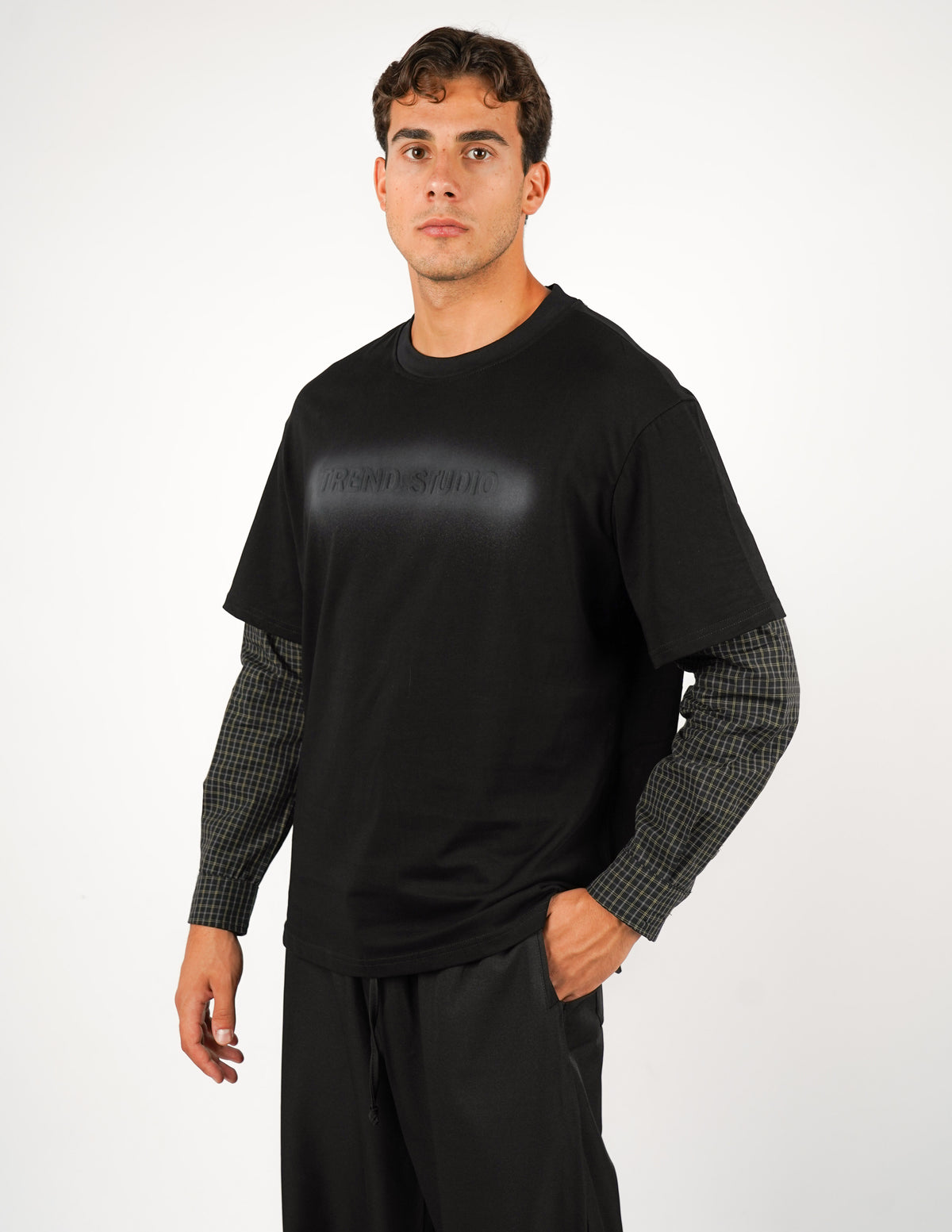 LONGSLEEVE IN COTONE CON MANICA A QUADRI