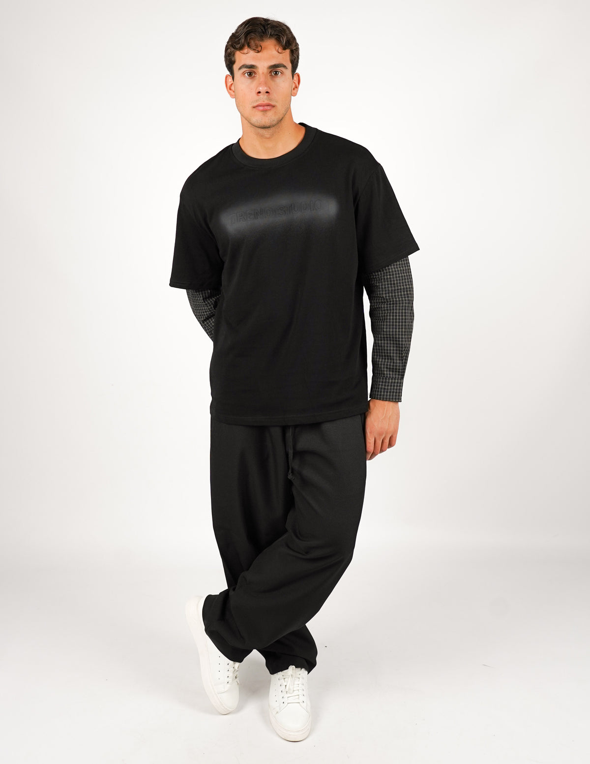 LONGSLEEVE IN COTONE CON MANICA A QUADRI