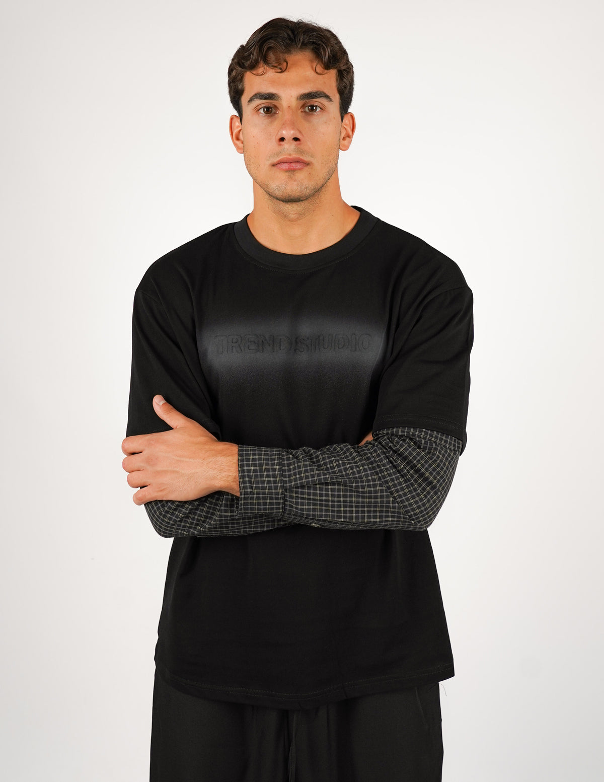 LONGSLEEVE IN COTONE CON MANICA A QUADRI