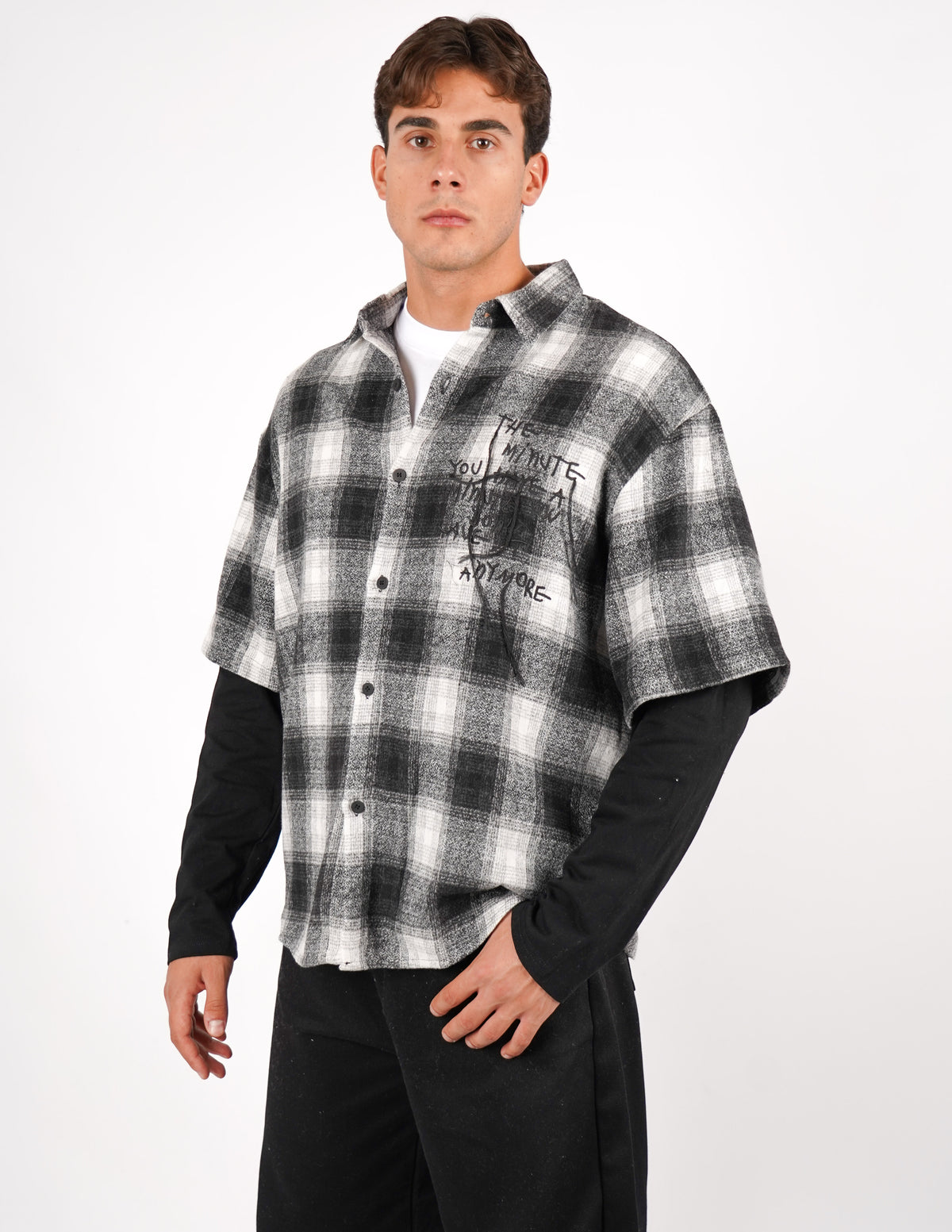CAMICIA A QAUDRI DOPPIA MANICA CON STAMPA