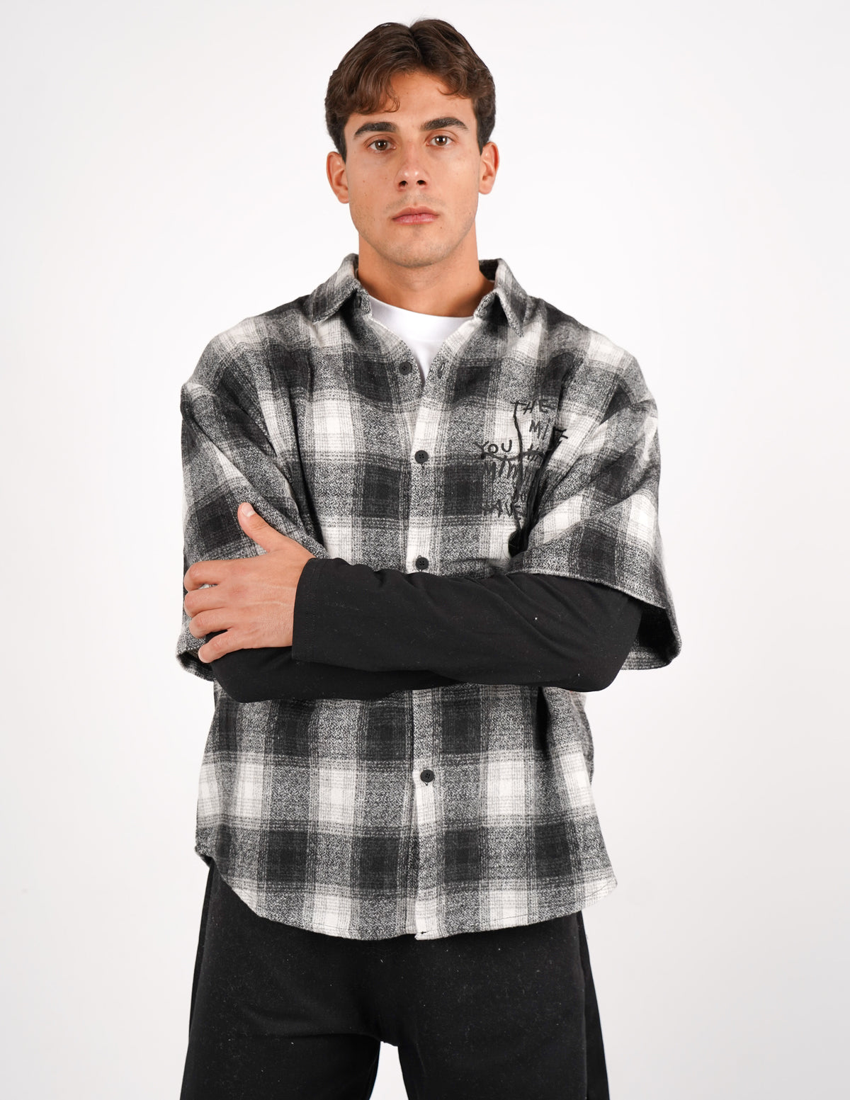 CAMICIA A QAUDRI DOPPIA MANICA CON STAMPA