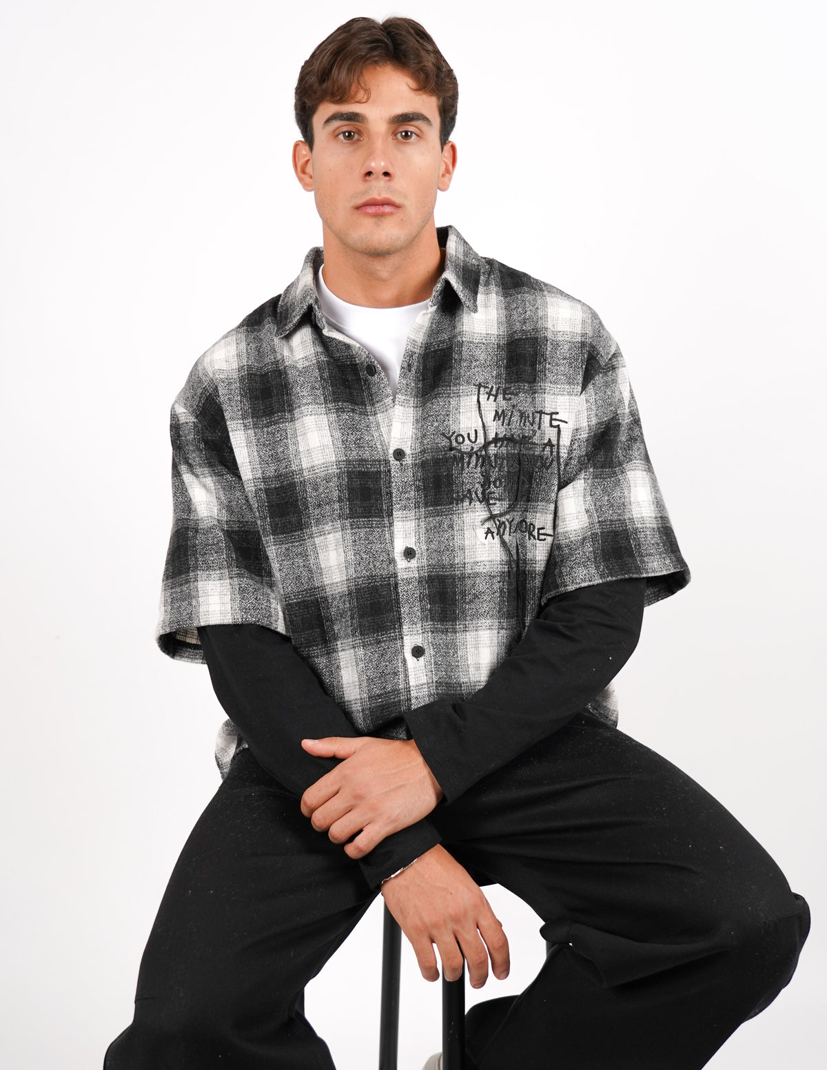 CAMICIA A QAUDRI DOPPIA MANICA CON STAMPA