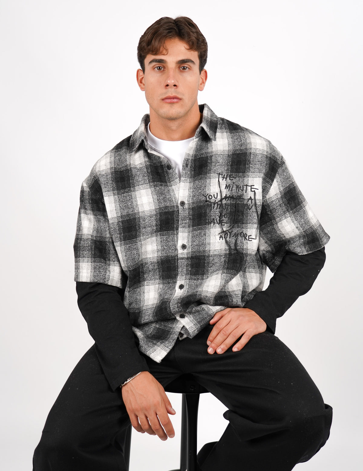 CAMICIA A QAUDRI DOPPIA MANICA CON STAMPA