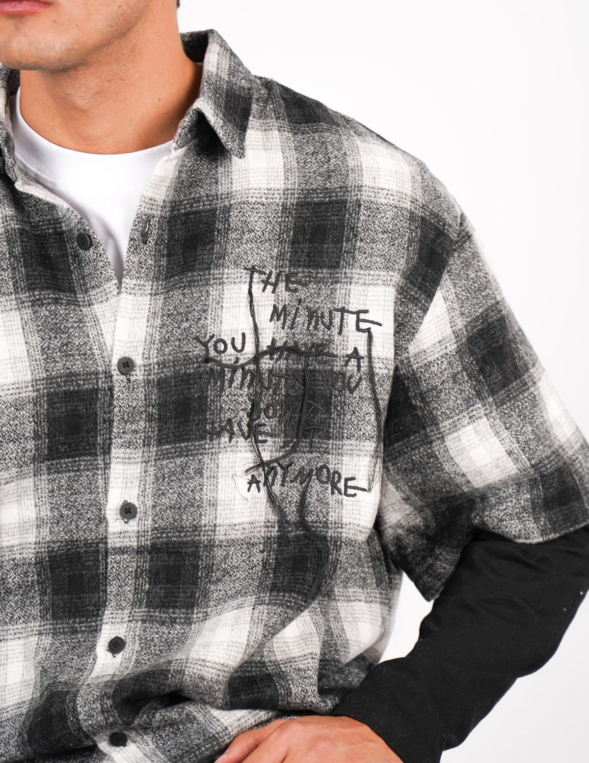 CAMICIA A QAUDRI DOPPIA MANICA CON STAMPA