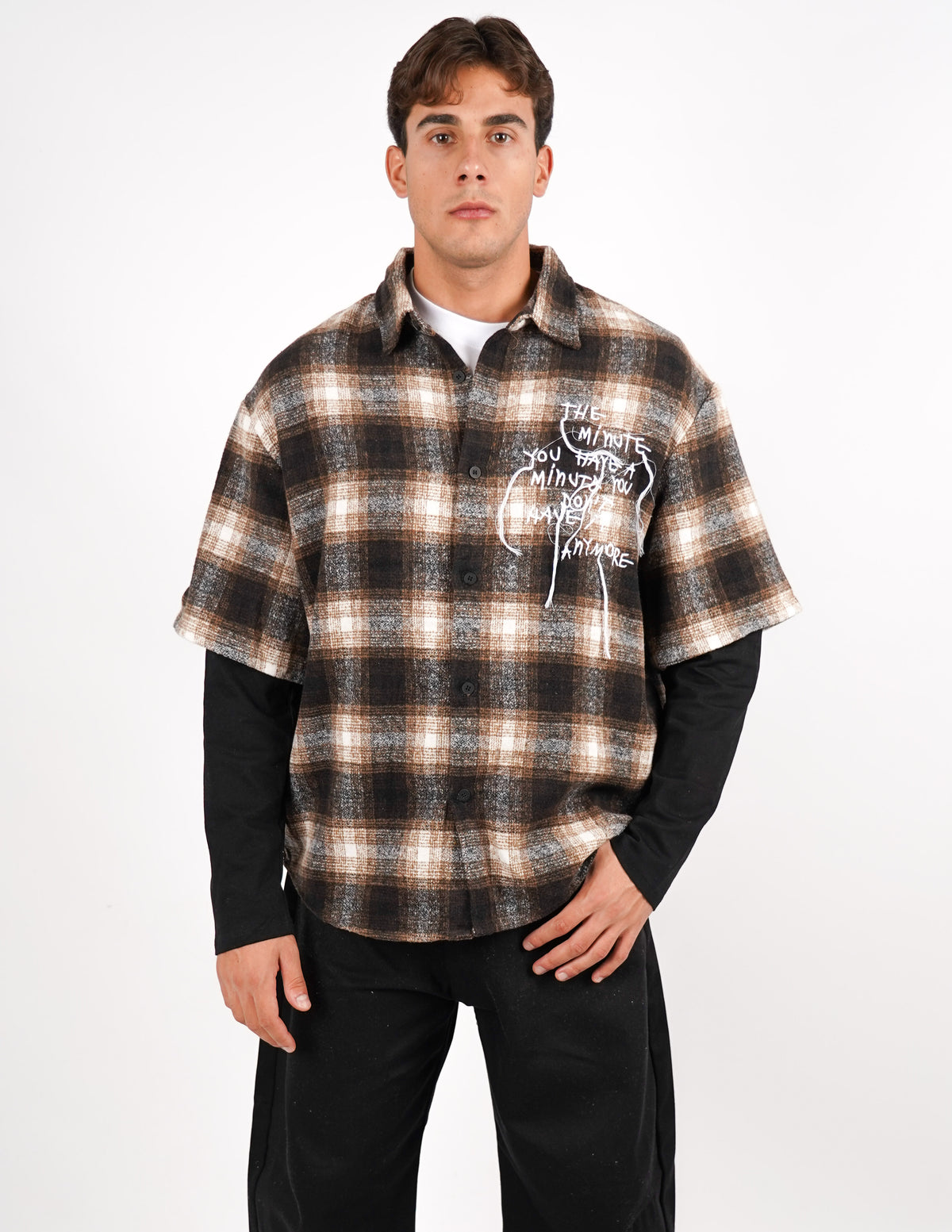 CAMICIA A QAUDRI DOPPIA MANICA CON STAMPA