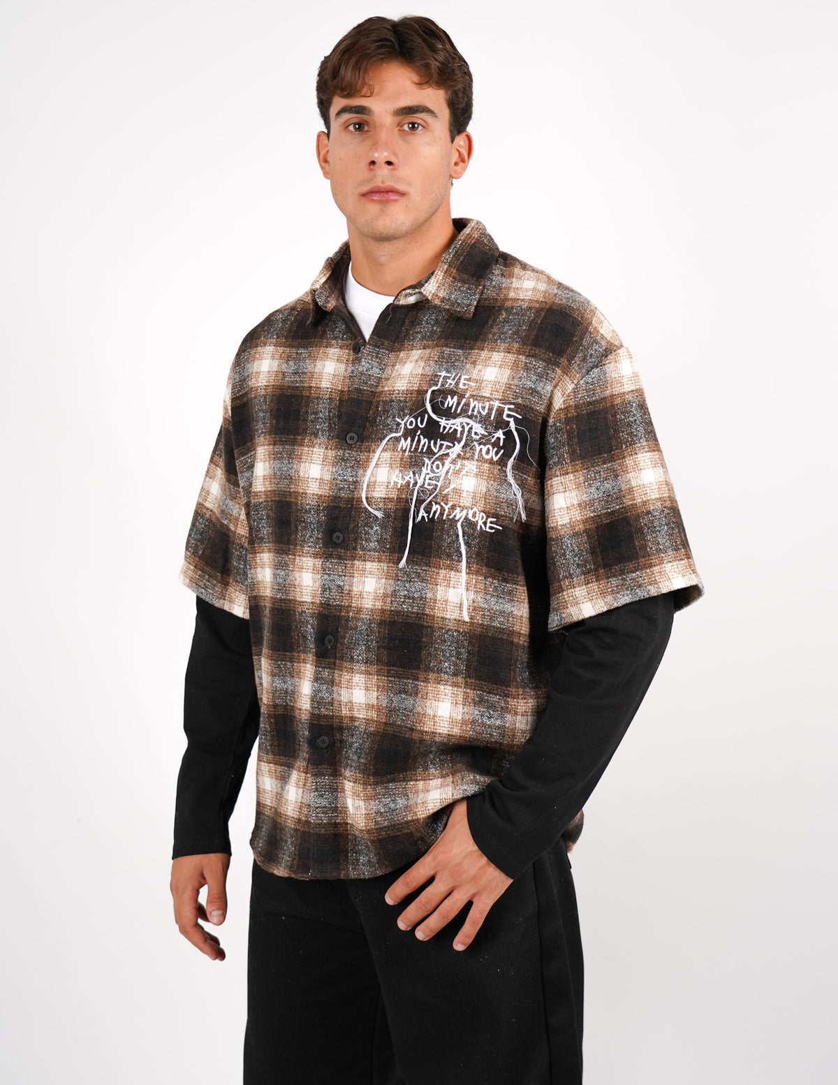 CAMICIA A QAUDRI DOPPIA MANICA CON STAMPA