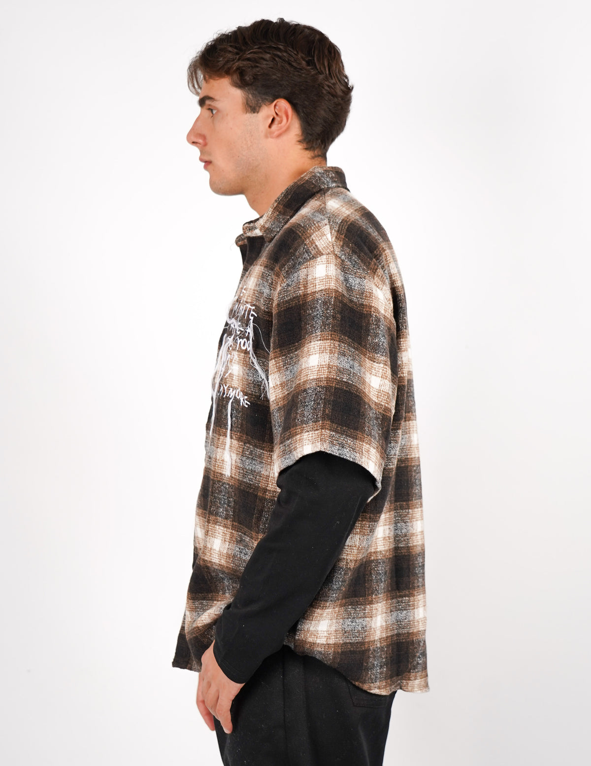 CAMICIA A QAUDRI DOPPIA MANICA CON STAMPA