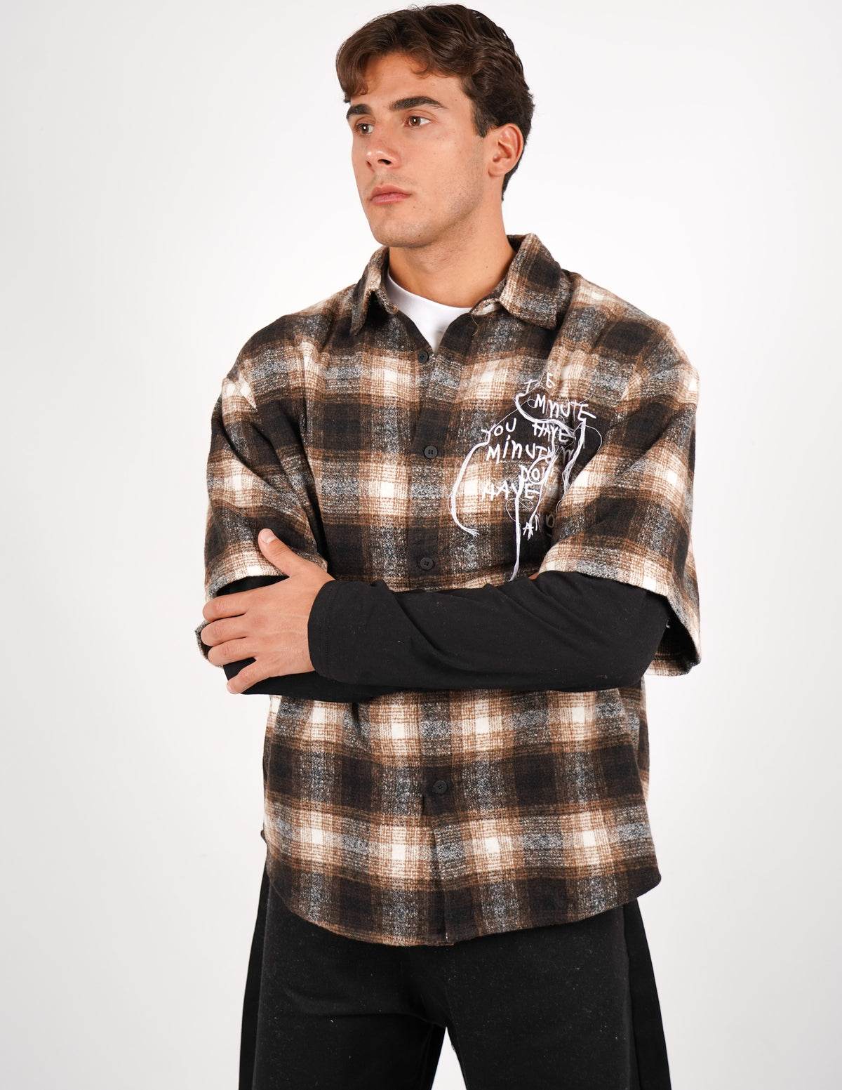 CAMICIA A QAUDRI DOPPIA MANICA CON STAMPA