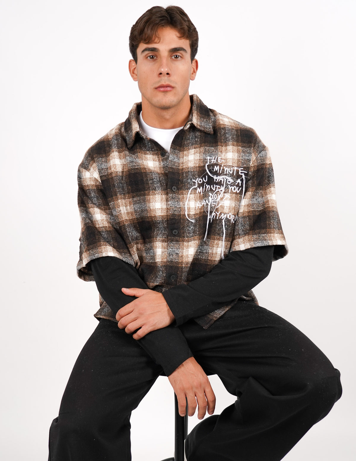 CAMICIA A QAUDRI DOPPIA MANICA CON STAMPA